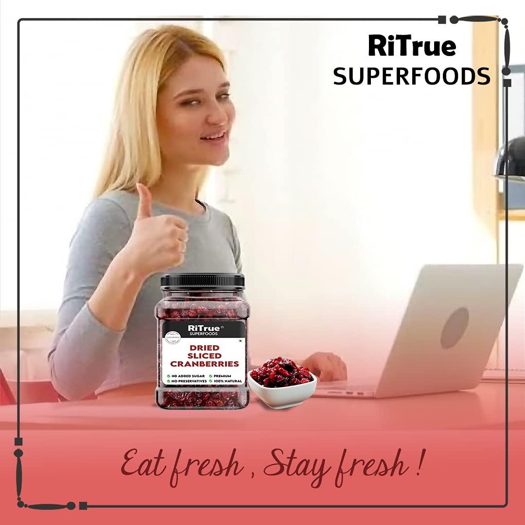 RiTrue RiTrue - Dried Sliced Cranberry - 500 Gm Pouch - (Gluten Free, Vegan & NON GMO) Organic Unsweetened Cranberries Dry Fruits