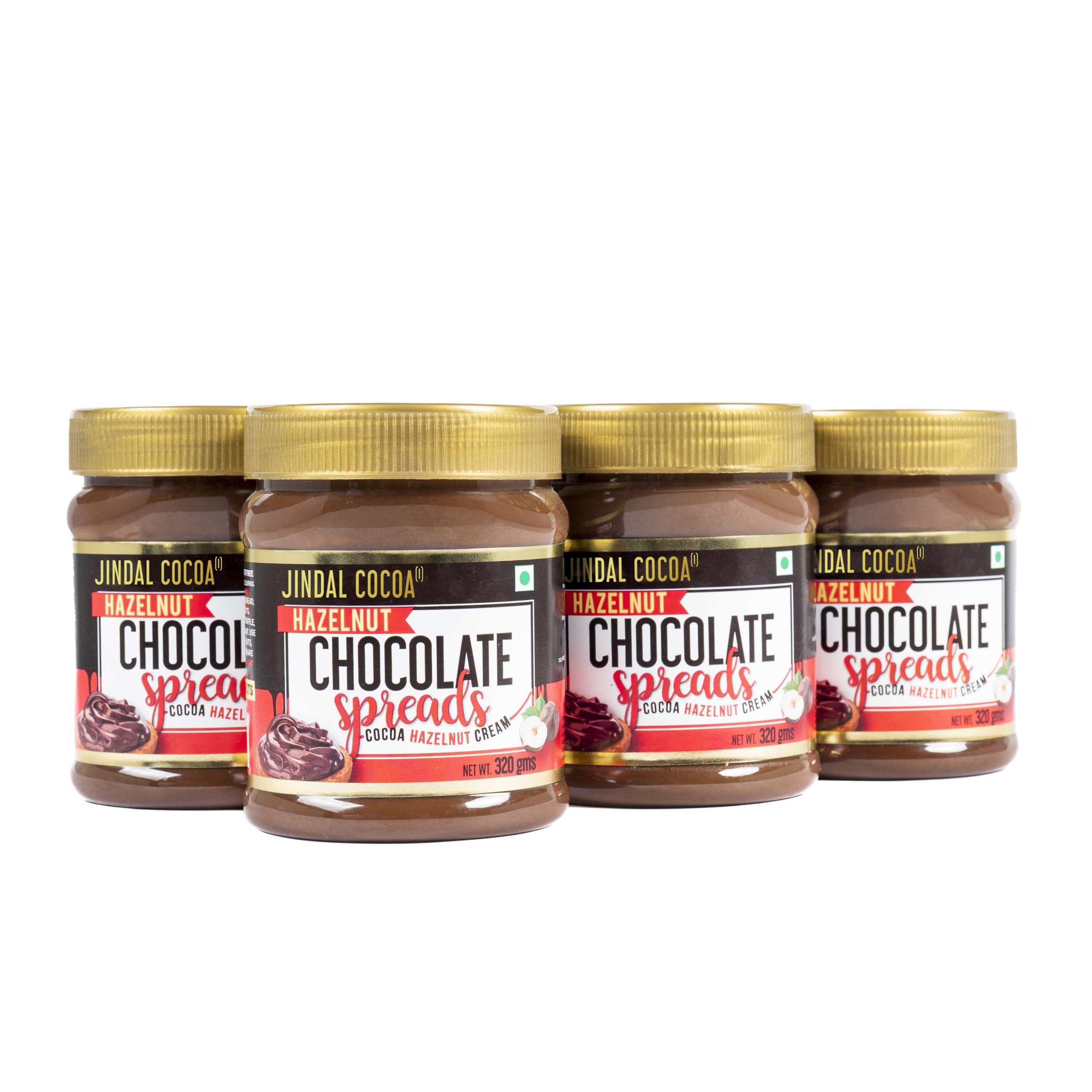 Jindal Cocoa JINDAL COCOA Hazelnut Chocolate Spread 320 Gm | Pack Of 4 | No Palm Oil | 15% Roasted Hazelnuts | No Trans-Fat & No Artificial Preservatives | Creamy & Delicious