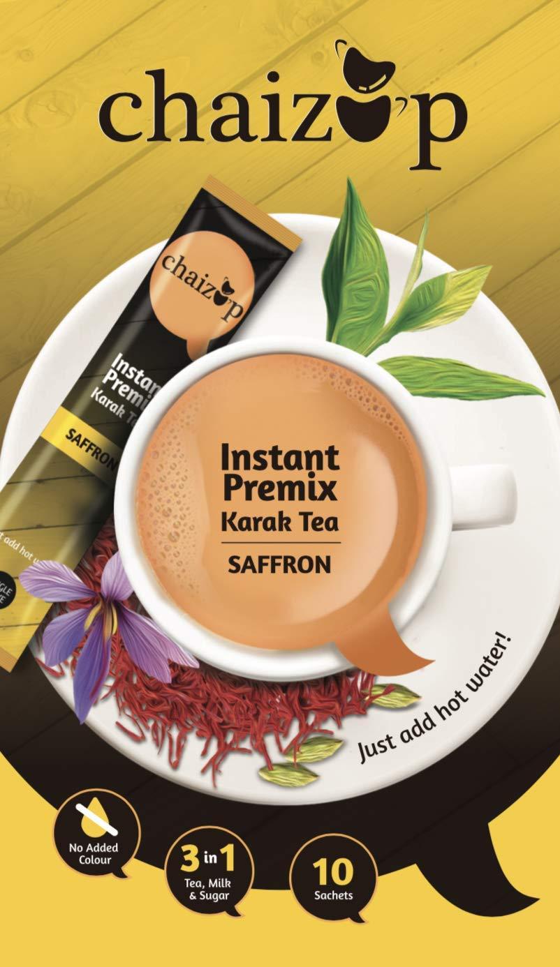 CHAIZUP Chaizup Instant Saffron Premix Tea | Karak Chai with Masala & | Saffron Flavor | Masala Chai | Masala Tea Powder | Premix Tea | Desi Chai | Pack of 3 X 10 Sachets