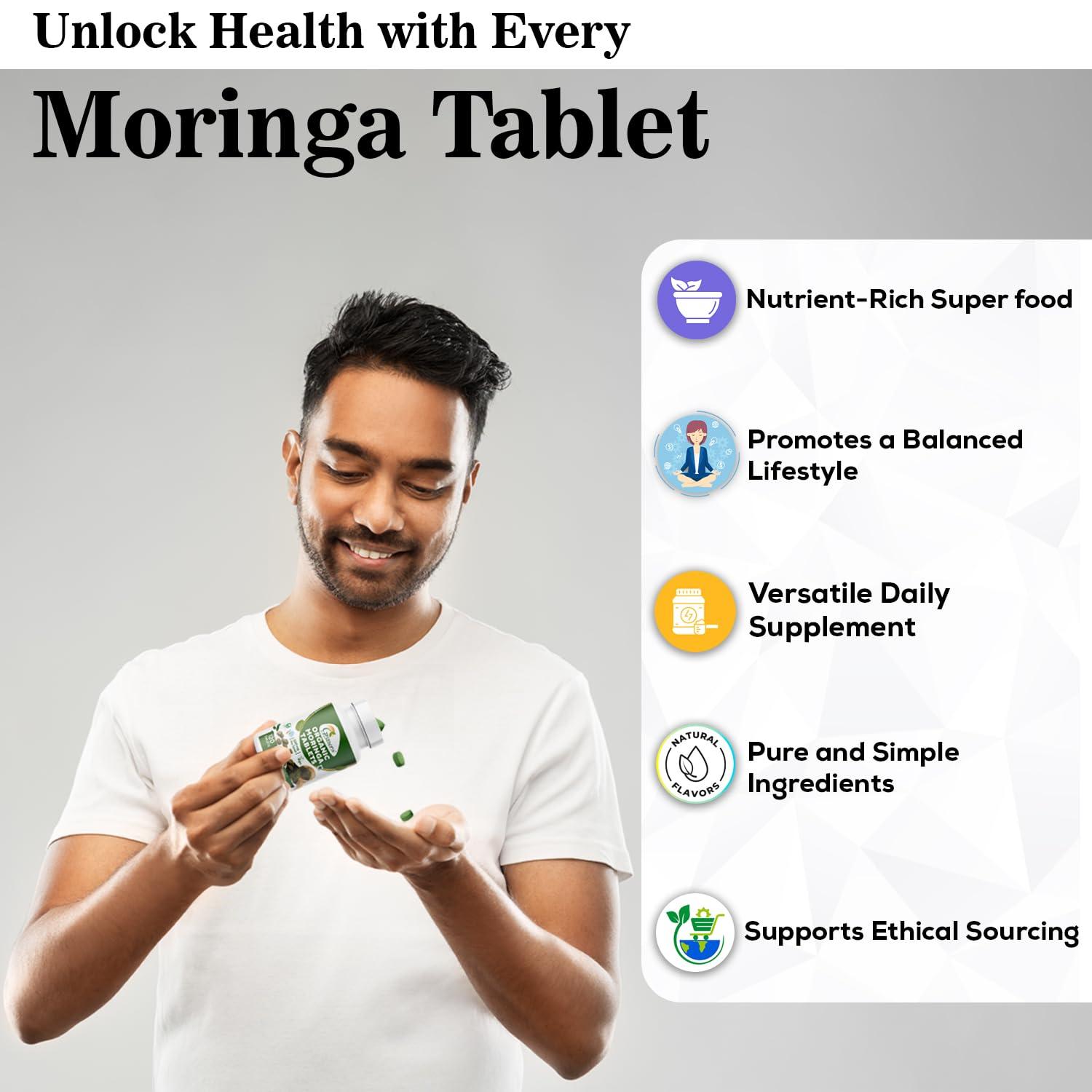 GRENERA Grenera Moringa Tablets 1000mg - Raw Dried Drumstick Shigru Leaf -No Chemical Coating- Non-GMO Whole Green Super-Food 120 Count (Pack of 1)