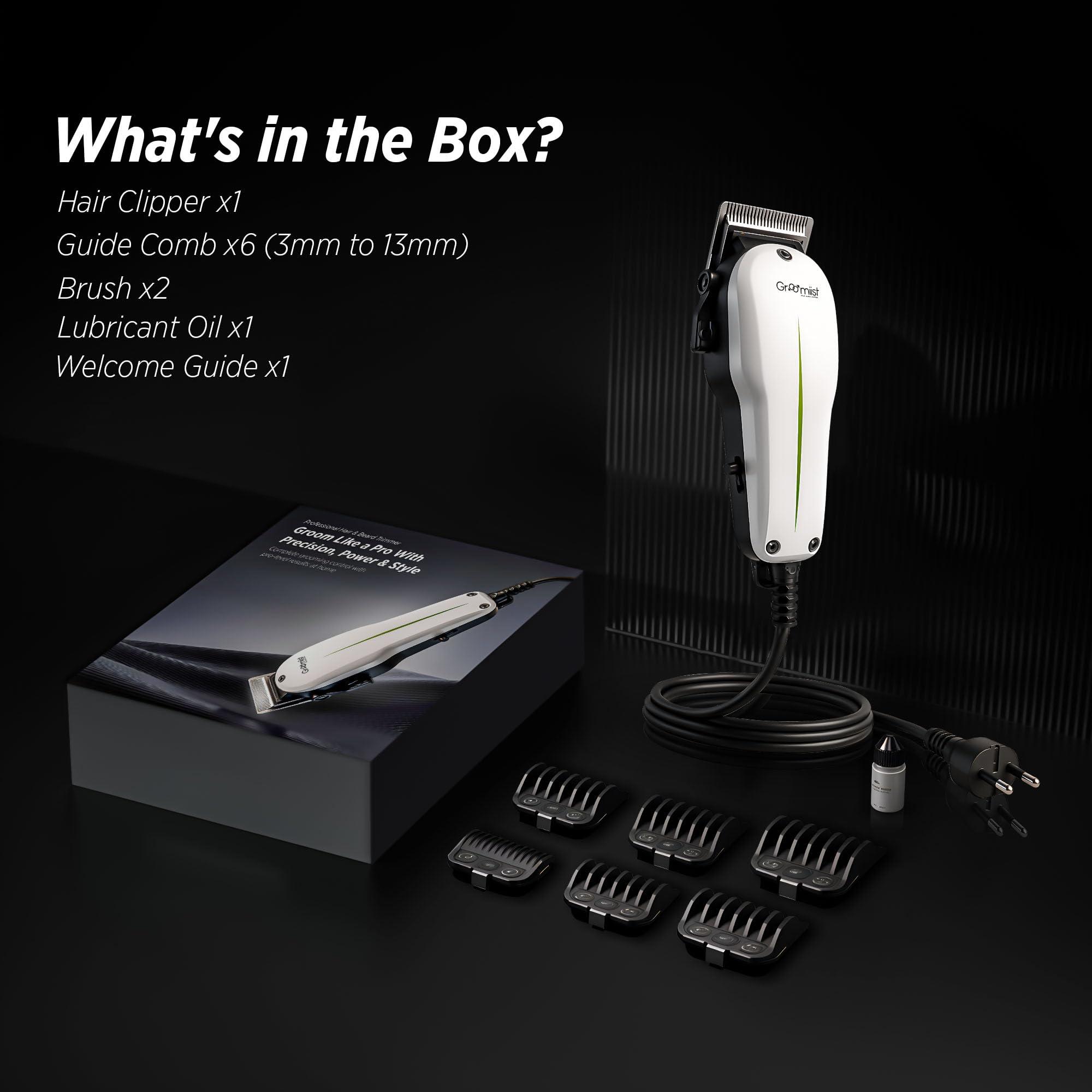 Groomiist Groomiist Professional Barber & Home Use Taper Hair Clipper Shaving Trimmer for Man | Beard Trimming Machines & Smooth Clean Cutting Shaver for Men | 3M Corded Power, 6 Premium Attachment Combs