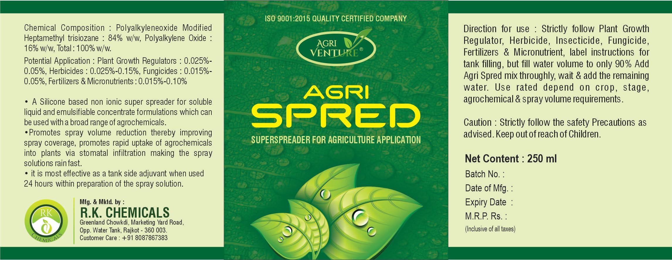 AGRIVENTURE AGRIVENTURE AGRISPRED - 250ML (Silicon Spreader) Sticking Wetting Agent, Non Ionic Surfactants (250ML X 1)