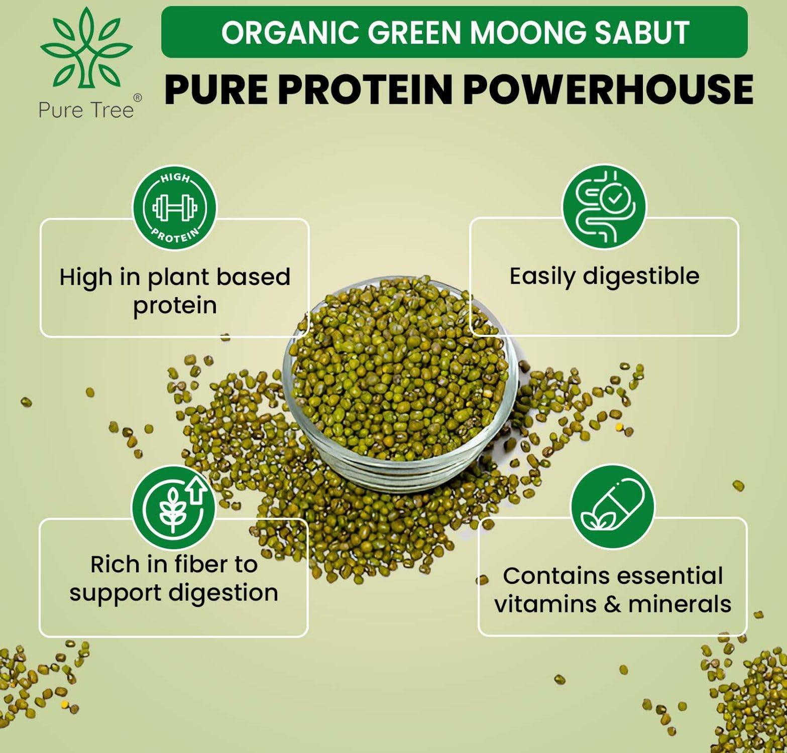Pure Tree Pure Tree Certified Organic Green Moong Dal | 1900 g | Green Gram Whole | Whole Green Moong Dal High In Fiber & Protein | Hara Moong Sabut Hesaru Kalu Mung Whole
