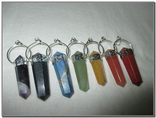 Jet International Crystal JET Spectacular Double Terminated Chakra Pencil Point Pendant Set With 40 Page Free Booklet on Jet International Crystal Therapy Gemstone Healing Reiki - 7 Stones