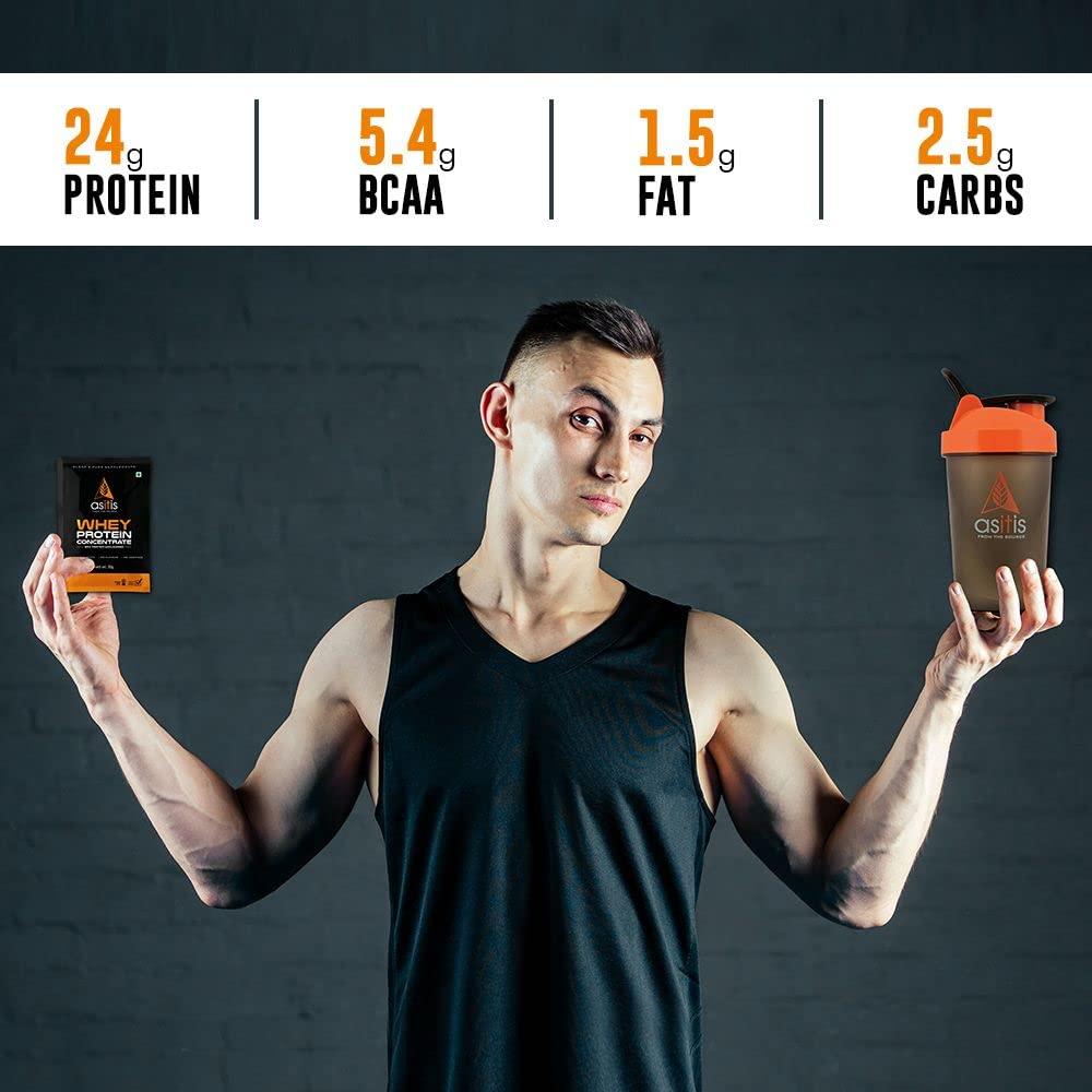 Asitis Nutrition Asitis Nutrition As-It-Is Nutrition Whey Protein Concentrate 80%, Single Serving Sachet 3 Units With Shaker, Pack of 1