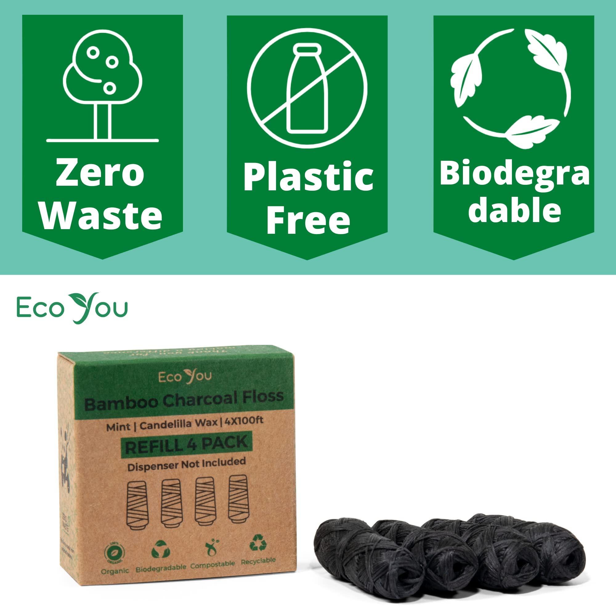 EcoYou EcoYou Bamboo Charcoal Dental Floss | 4 Refills Pack | Mint & Candelilla Wax | Vegan & Biodegradable