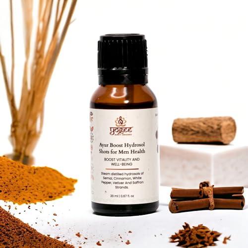 YOGEE YOGEE Organic Hydrosol Oral Shots Elixir for Men | Cinnamon, Vetiver, White pepper, Saffron |Sugar-Free Natural Health Supplement 20ml