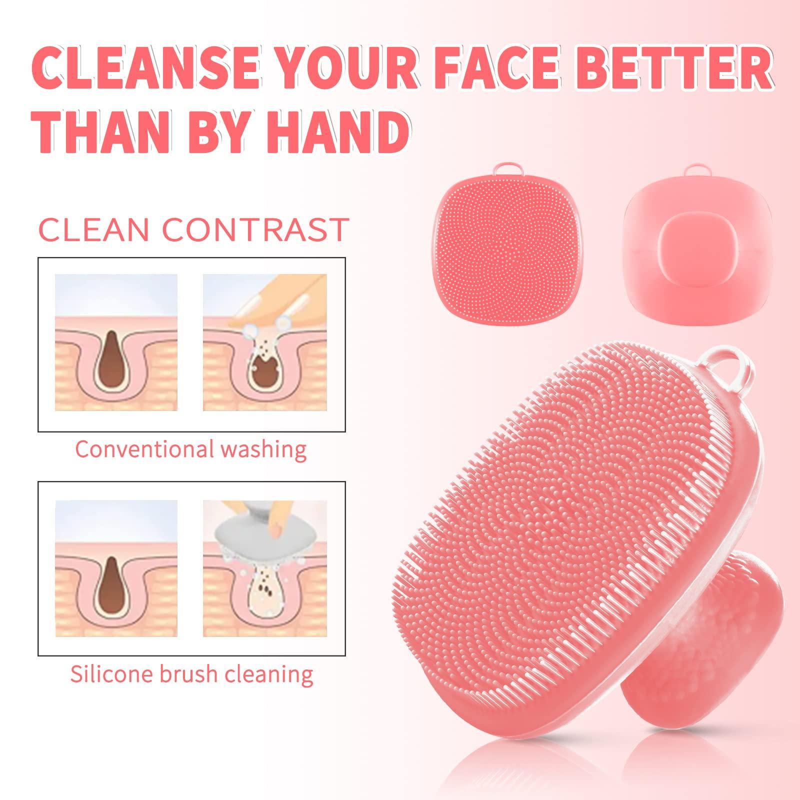 VWMYQ VWMYQ Silicone Facial Cleansing Brush Face Wash Brush Face Scrubber Soft Handle Deep Cleansing Skin Care for Gentle Exfoliating, Removing Blackhead, Massaging (Pink)