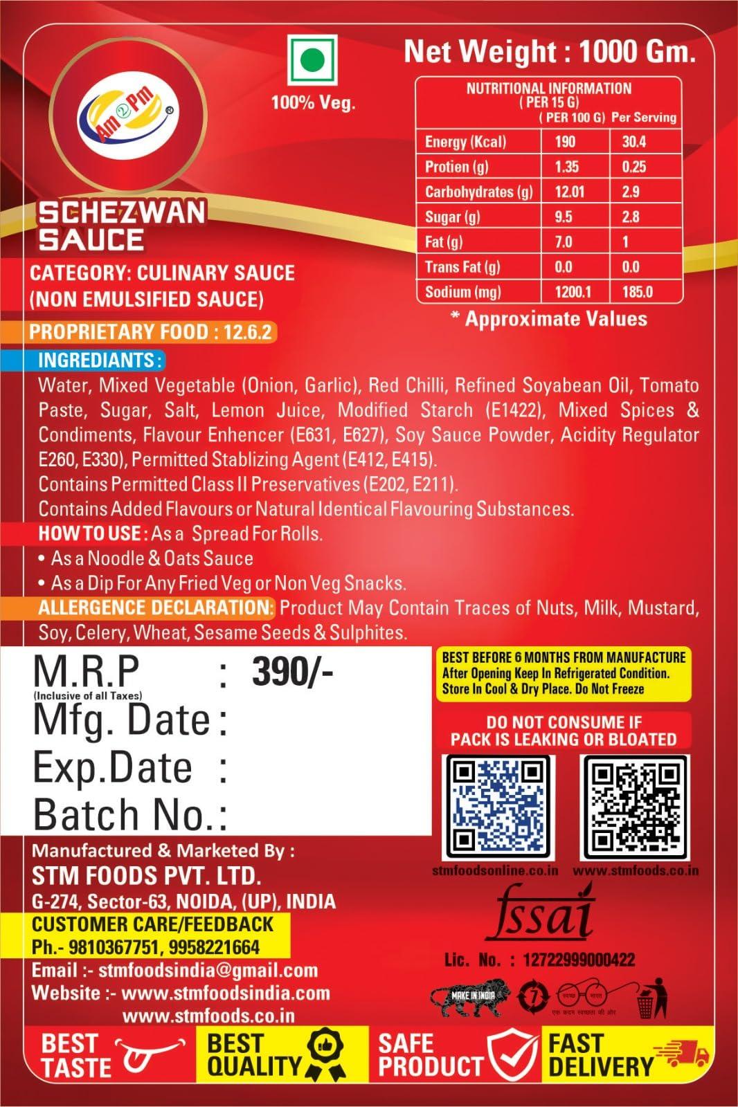 Am 2 Pm Am 2 Pm - Schezwan Sauce Chilli Paste Stir Fry Cooking Fresh Ingredients Spicy Chinese Stir-Fry Schezwan Sauce Dipping Sauce -1KG