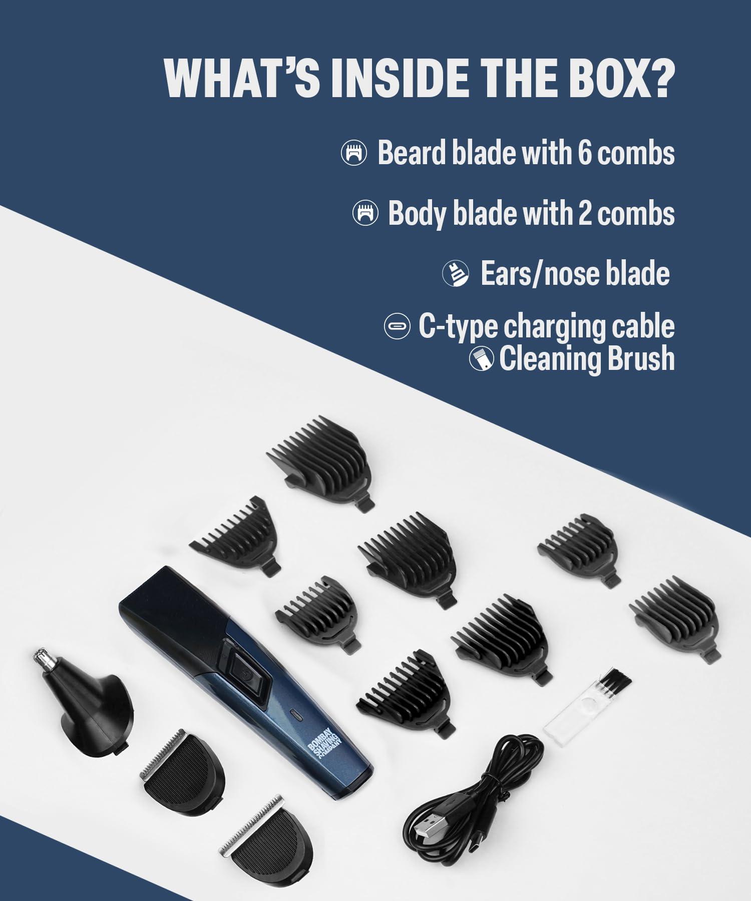 Bombay Shaving Company Bombay Shaving Company 11 in 1 Trimmer Men | All in One Full Body Trimmer for Men | 90 Min Charge time | 90 mins run time | Hair, Ear, Beard, Body, Nose Trimmer for Men | Type C charging | Power Groomer (New Model)