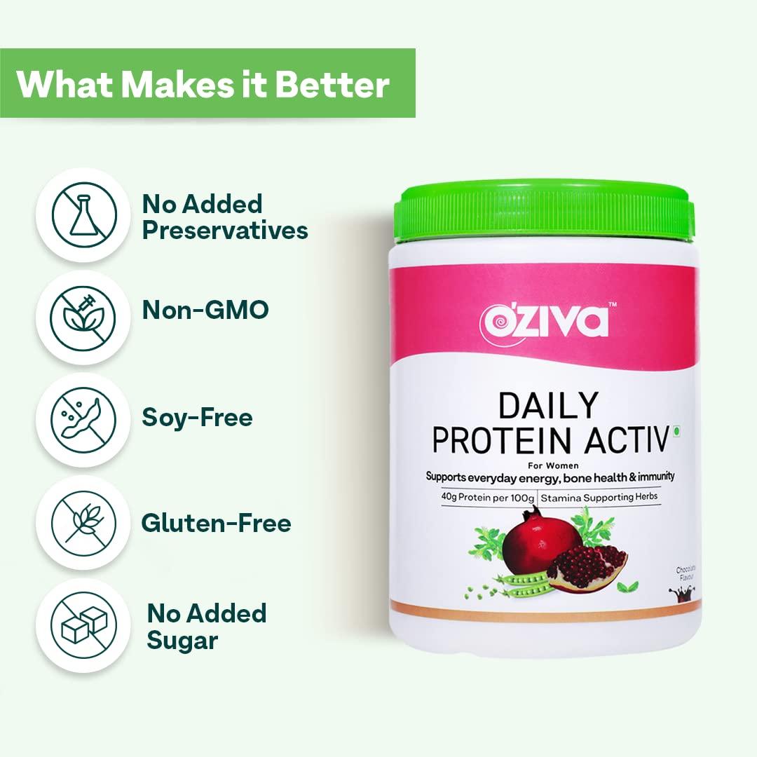OZiva OZiva Daily Protein Activ for Women | Best Protein Powder for Women with 120g Protein, Probiotics, Shatavari for Increased Energy Levels, Bone Health and Hormonal Balance 300g (Chocolate, Pack 1)
