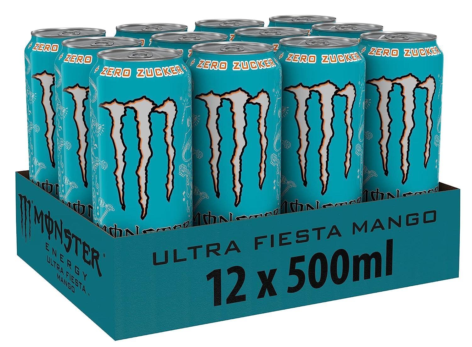 Monster Energy Monster Energy Ultra Fiesta Mango Carbonated Energy Drink | L-Carnitine + Taurine + Zero Sugar, 16.91 fl oz 500 ml, 12 Pack