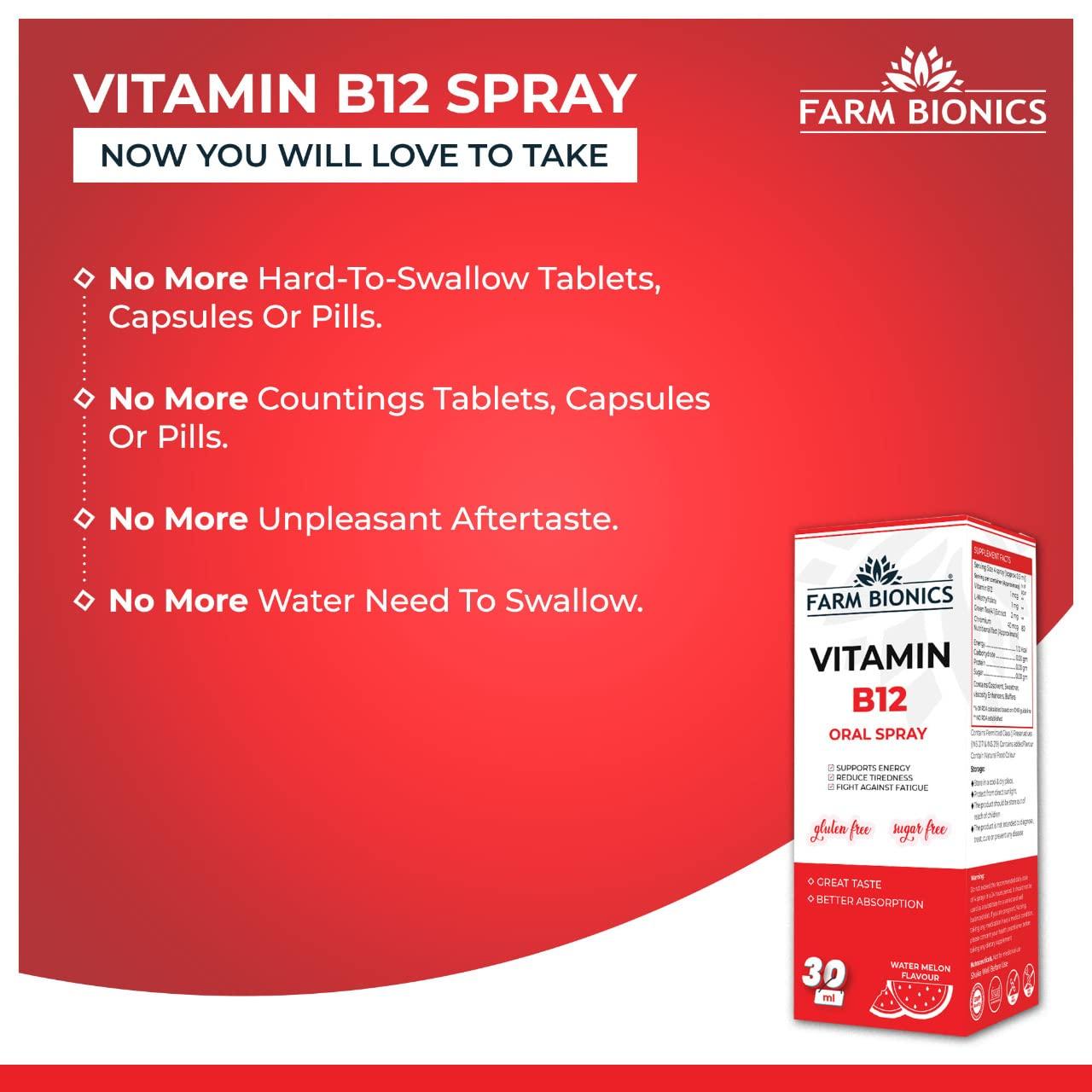 FARM BIONICS FARM BIONICS Combo of Guava Flavour Vitamin B12 and Water melon Flavour Vitamin B12 Oral Spray, 30ml | 100% Vegetarian | Sugar and Gluten Free | Immunity Booster Spray for Men and Women