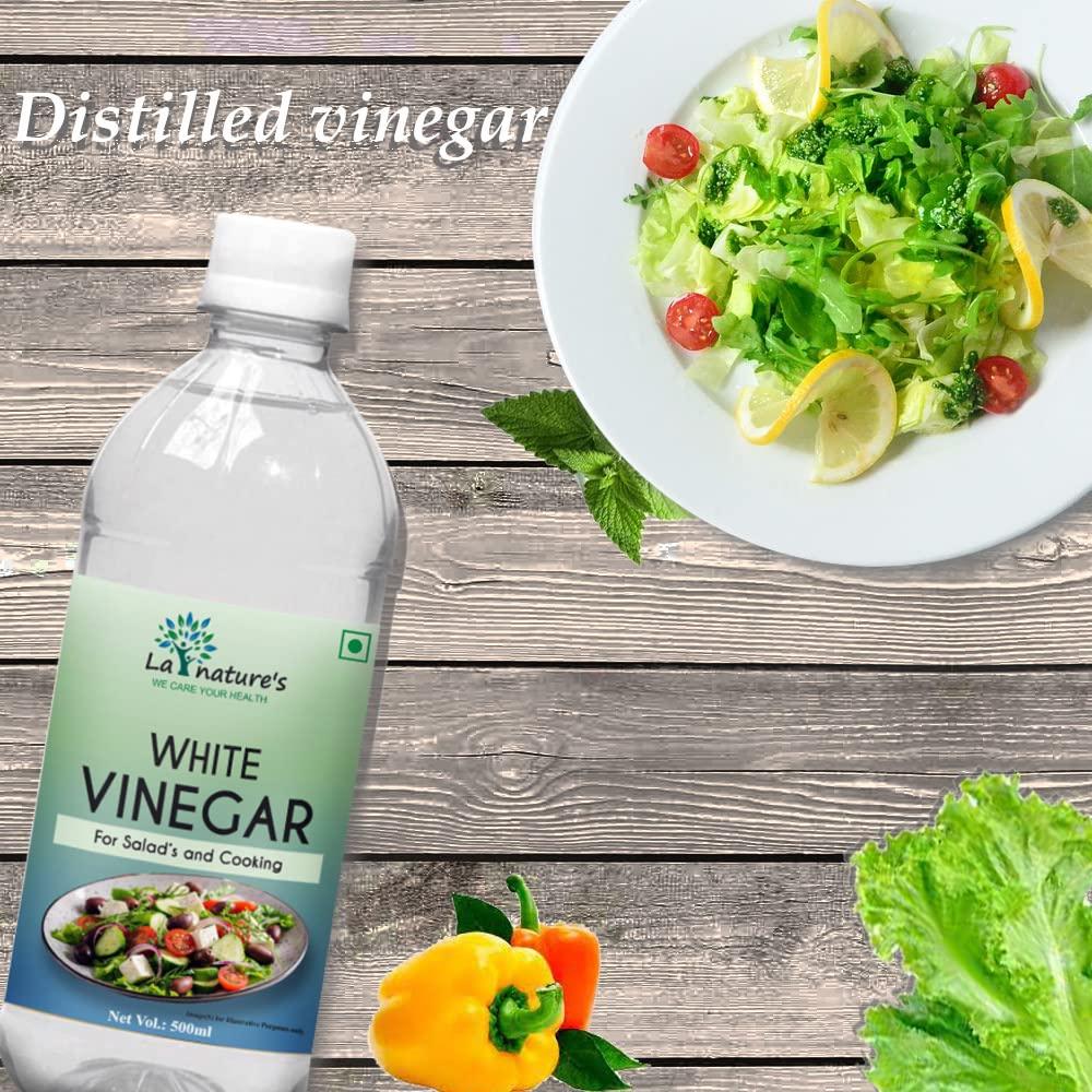 LA NATURE'S WE CARE YOUR HEALTH LA NATURE\'S WE CARE YOUR HEALTH Distilled White Vinegar Versatile Cooking Aid Natural Cleaner Best For Salad Dressing&Cooking Helps In Digestion Boost Immunity With 5% Acidity Pack Of 500 Ml X 4