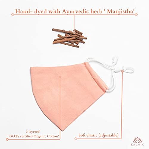 Kalmic Kalmic Organic Cotton Face Mask Combo Pack of 6 (3Adult +3Kids Small Size), 100% GOTS Certified Cotton Herbal Dyed with Manjistha Herb(Madder Herb)