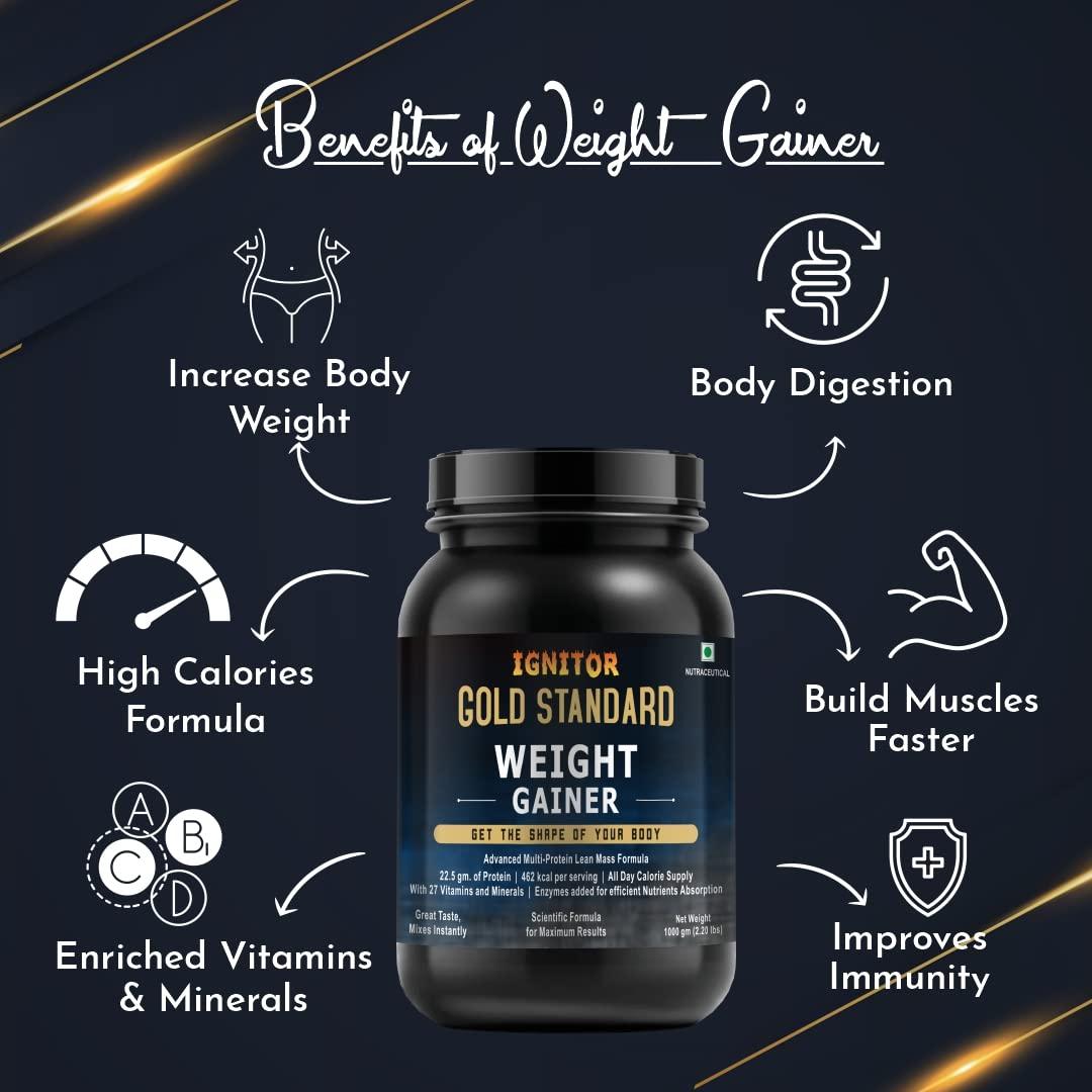 IGNITOR IGNITOR WEIGHT GAINER Protein Powder | Enriched with Vitamins & Minerals | High Protein | High Calorie | Weight Gainer | 1 kg (Chocolate flavor)