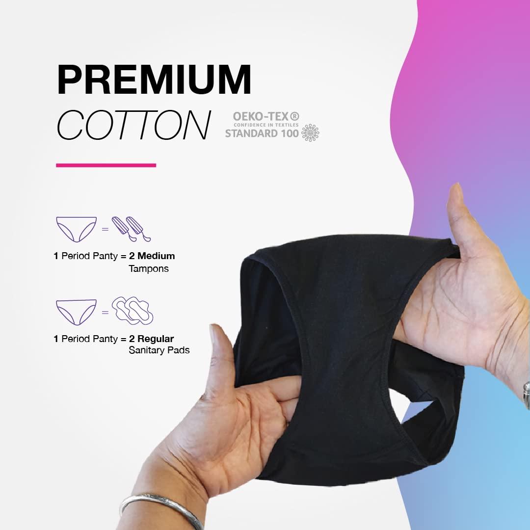 Lemme Be Lemme Be Leakproof Period Panties for Medium Flow, Mid Waist Reusable Menstrual Underwear for Teenagers and Women, 30 ML Capacity, Go Pad Free with Z Drip, 2 Count (Medium, Black) Pack of 1