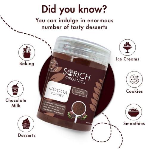 Sorich Organics Sorich Organics Dark Cocoa Drink Powder 225gm | Dark Cocoa Powder for Cake, Chocolates, Cookies, Brownies, Hot/Cold Milk Shakes, Desserts, Bars, Smoothies | Vegan | Gluten Free (Unsweetened)