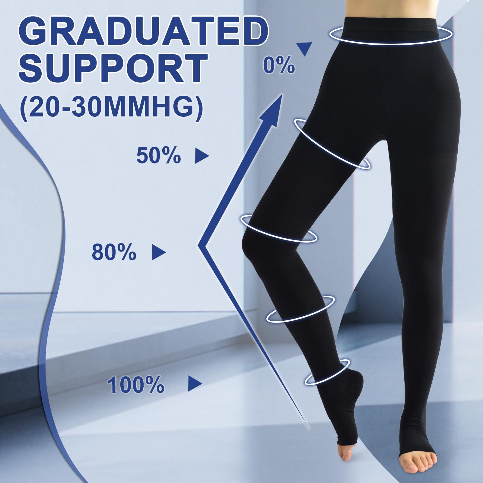 beister Medical Compression Tights for Women & Men, Open Toe Thigh High Pantyhose, 20-30mmHg Graduated Support (Beister), Black, Large