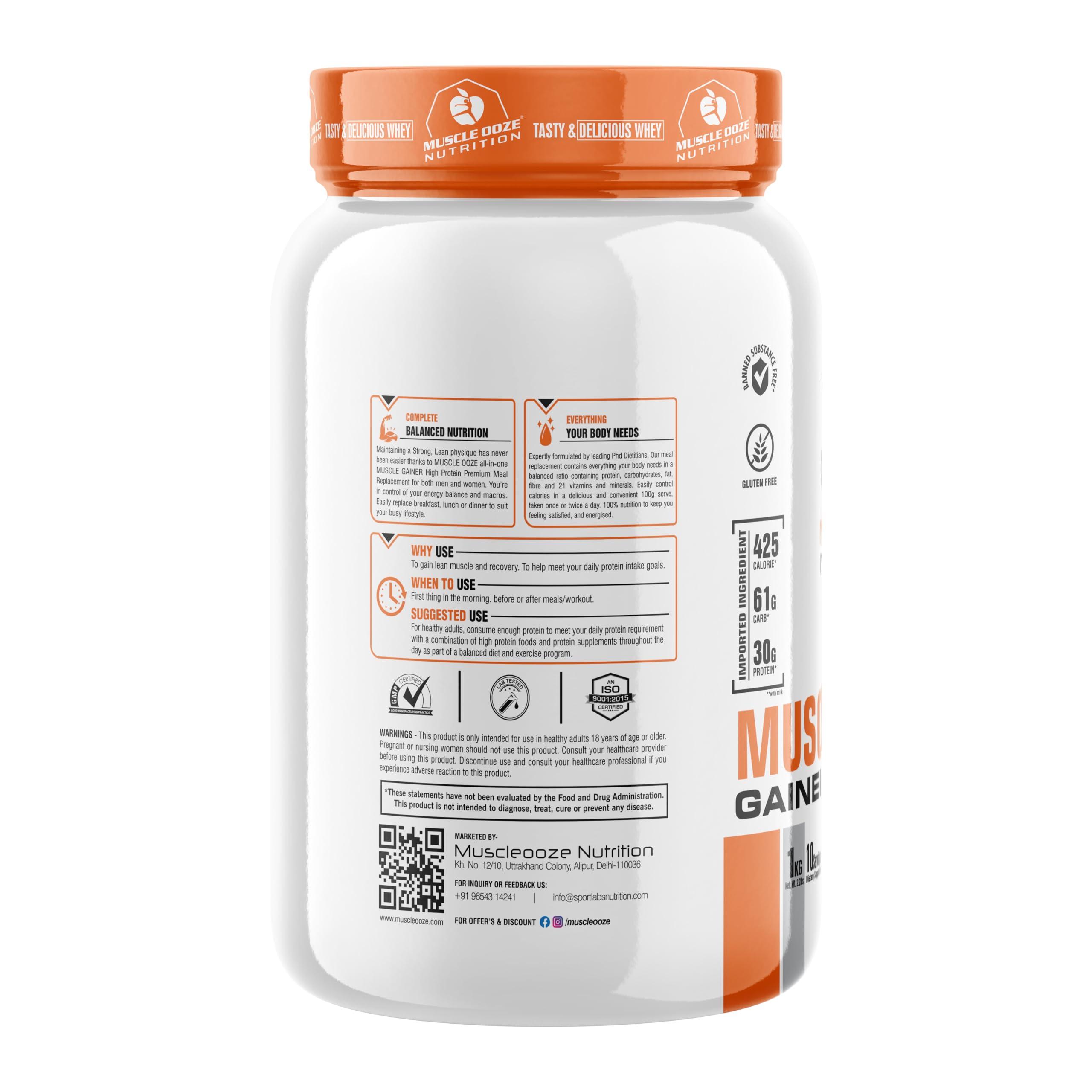 MUSCLE OOZE Muscle Ooze Muscle Gainer 1Kg Cookies & Cream Flavor with 10 Serving for Muscle & Weight Gainer & Gluten Free