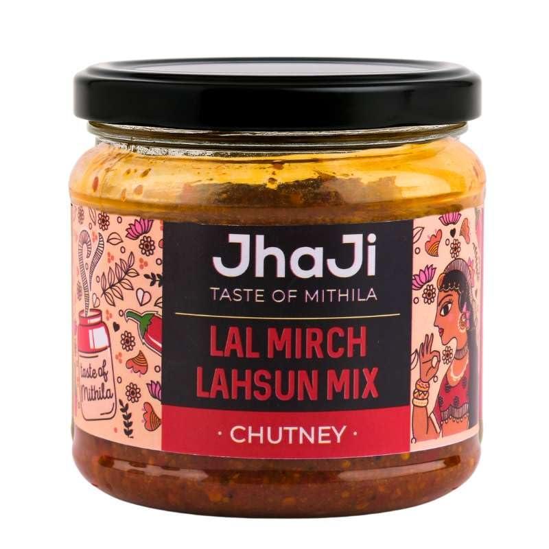 JhaJi - Taste of Mithila JhaJi - Taste of Mithila Store\'s Lal Mirch Lahsun Chutney | Bihari Style Homemade| Tangy, Spicy, Sour and Chatpata |Chopped Banarasi Lal Mirch | Sun-Dried. No Artificial Preservatives & Colors - 250g