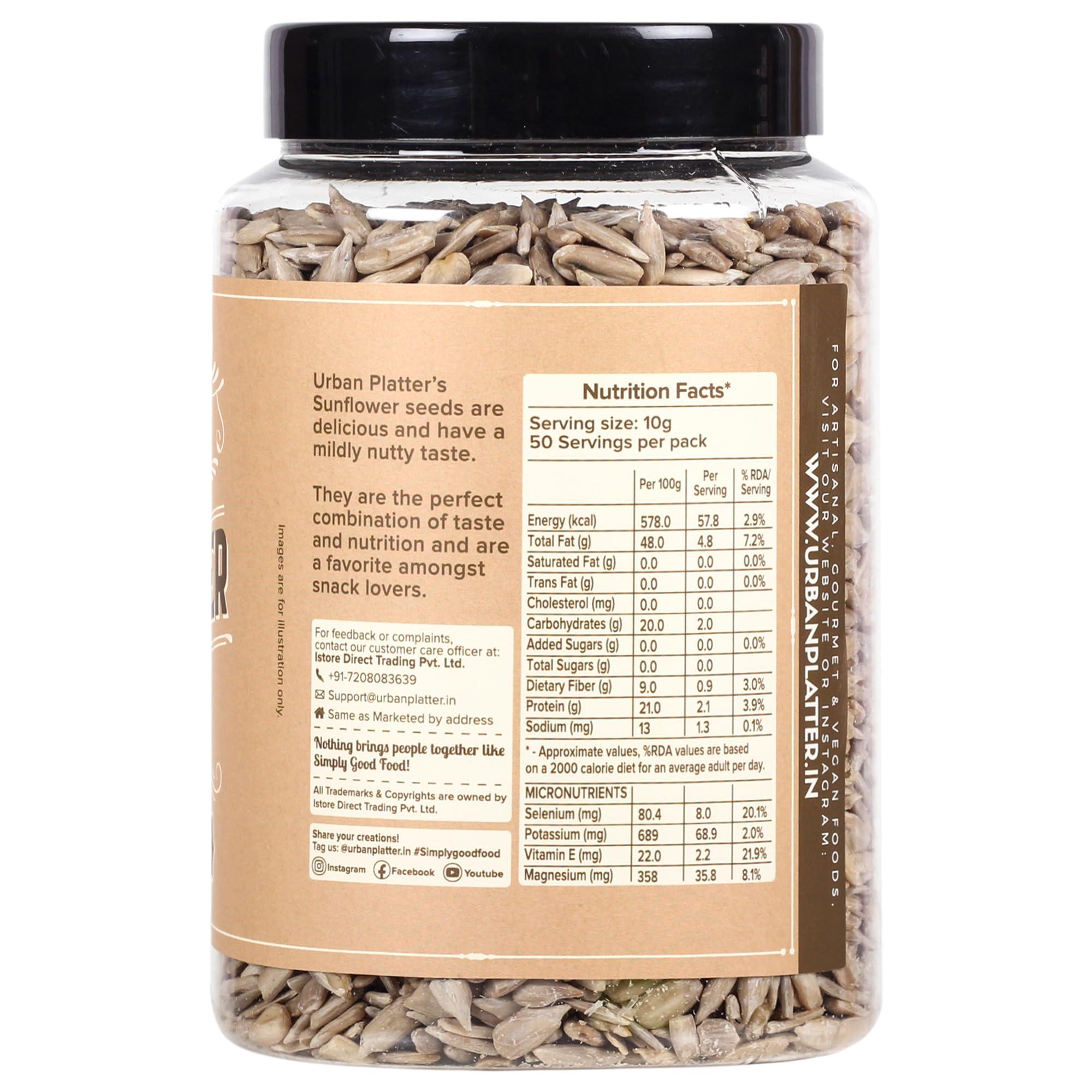 urban platter Urban Platter Raw Sunflower Seeds, 500g (Use in Salads, Trail Mixes, Baked Goods, Granola Bars, Desserts | Source of Protein & Fibre | Keto Diet Friendly | Immunity Booster | Pepitas Seed | Healthy Superfood Snack)