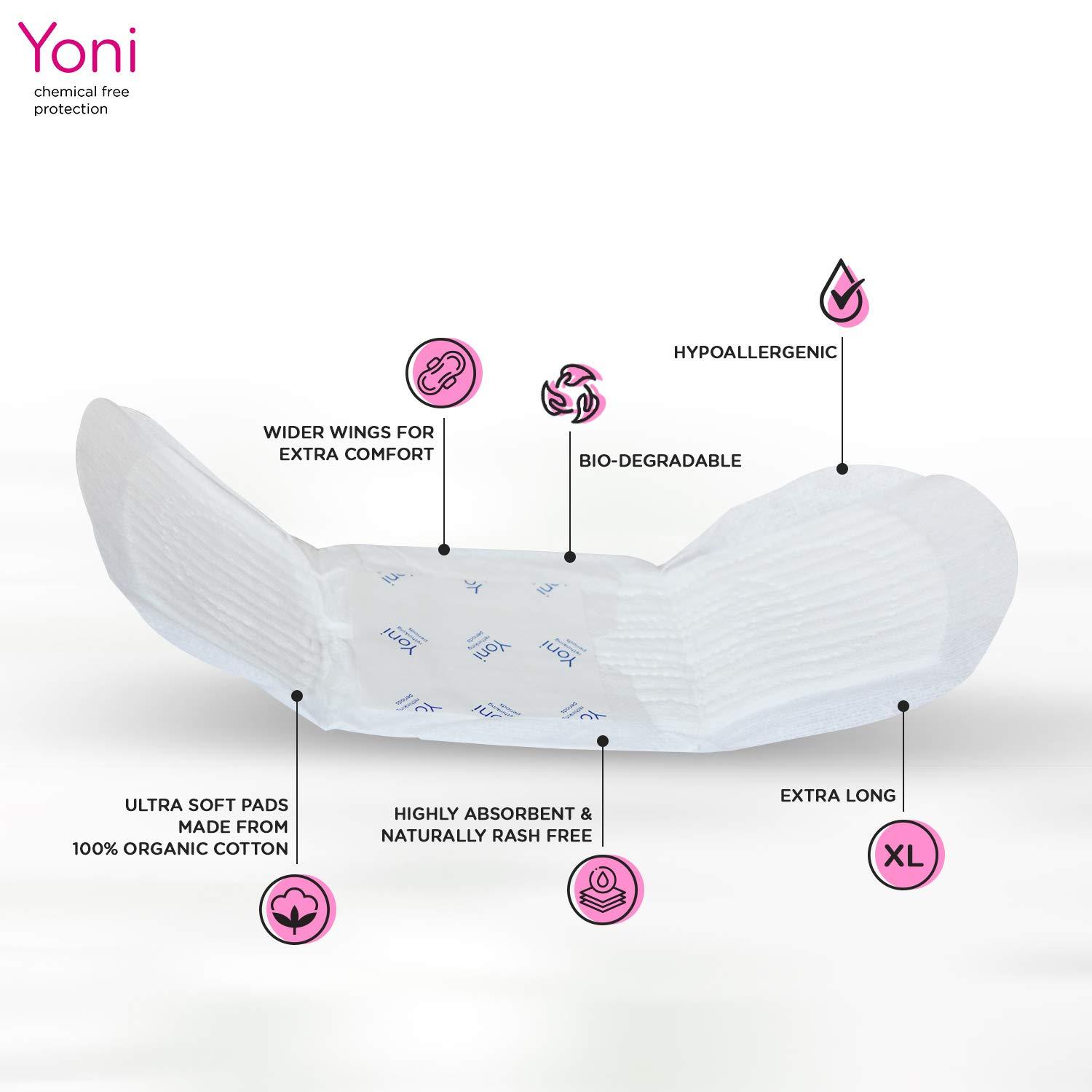 Yoni Yoni Sanitary Pads - Heavy Flow & Tampons - Light Flow - Organic Cotton, Biodegradable, Eco-friendly, No Plastic, Layer Protection, Leak Proof & Optimum Coverage, Designed for Normal-Sensitive Skin, Combo Pack, (10 Sanitary Pads & 10 Tampons)