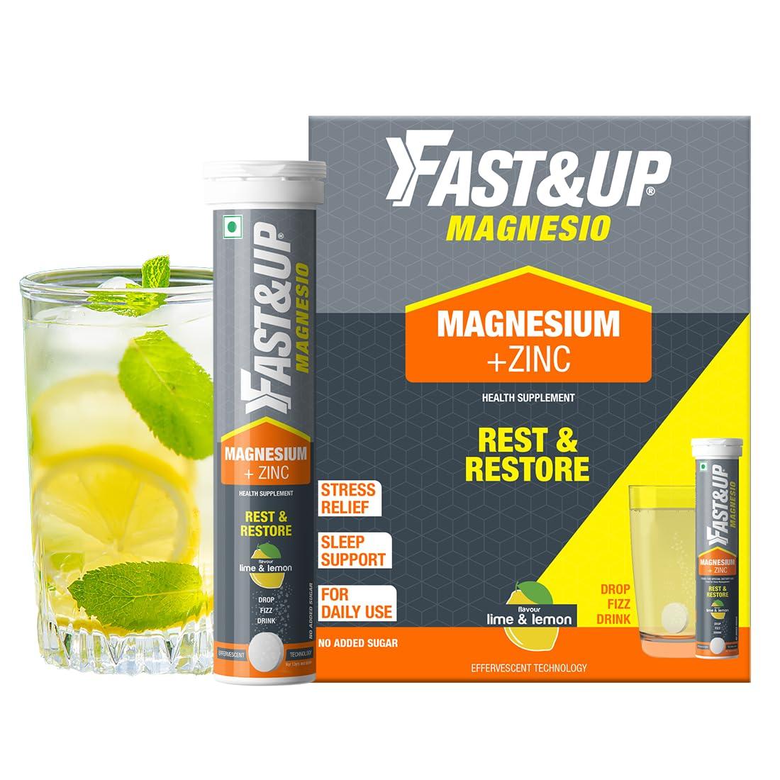 FAST&UP Fast&Up Magnesio - Restful Sleep Supplement - Magnesium & Zinc for Stress Management & Promoting Deep Sleep (60 Effervescent Tablets, Lime & Lemon Flavor)
