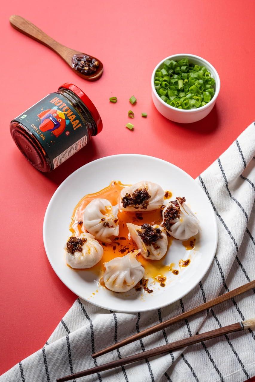 HOTCHAA HOTCHAA Hot Chilli Oil Original - No MSG | Umami Spicy Flavourful Garlicky Aromatic | Vegan | Cooking | Dipping | All Purpose | For Pasta Pizza Noodles Eggs And Momos 170g Hot Chilli Oil