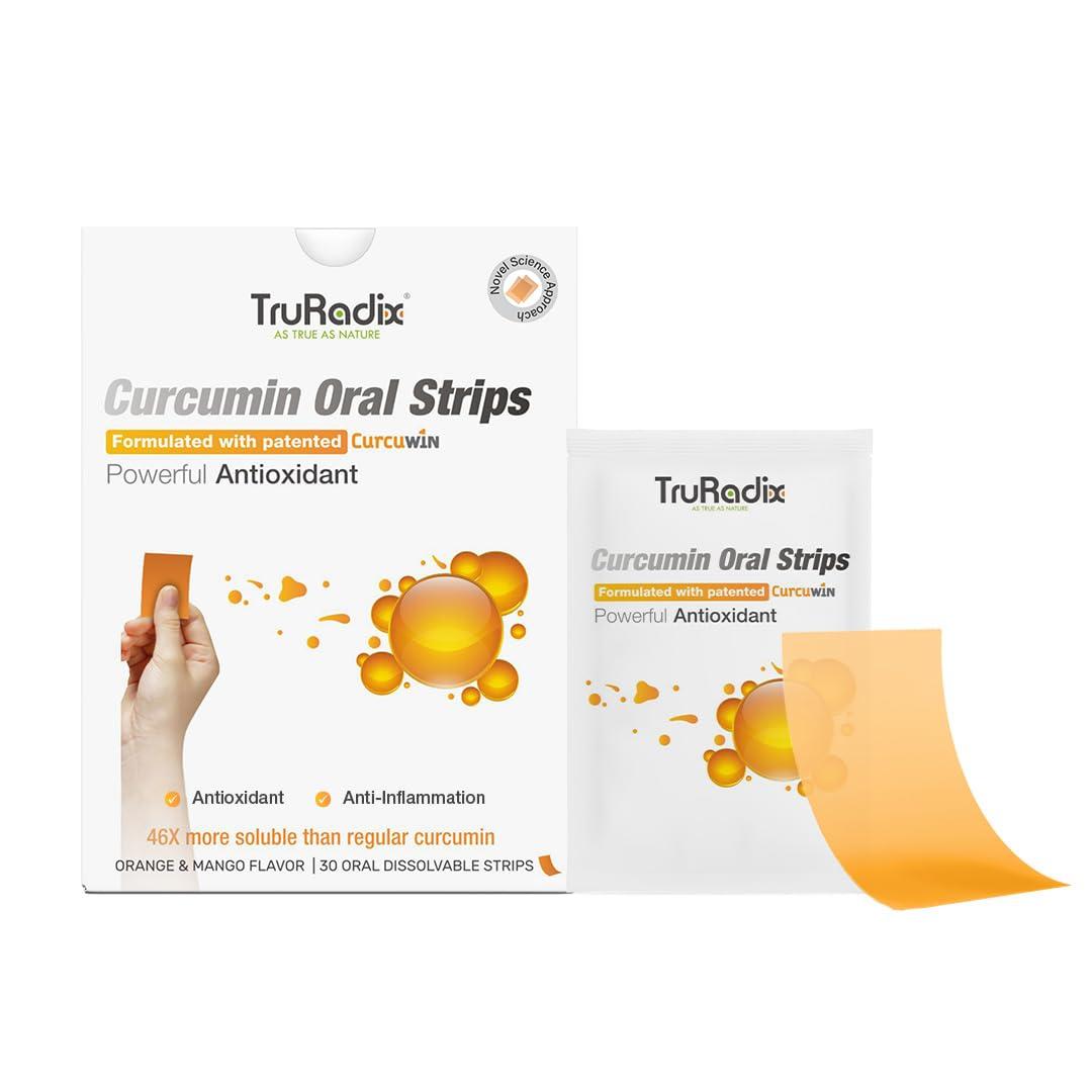 TruRadix ; AS TRUE AS NATURE TruRadix Nutrition Curcumin Supplements 30 Count Turmeric Curcumin Supplements Oral Dissolving Strips Naturally Extracted Organic Curcumin Vegan Curcumin Strips with Orange and Mango Flavor