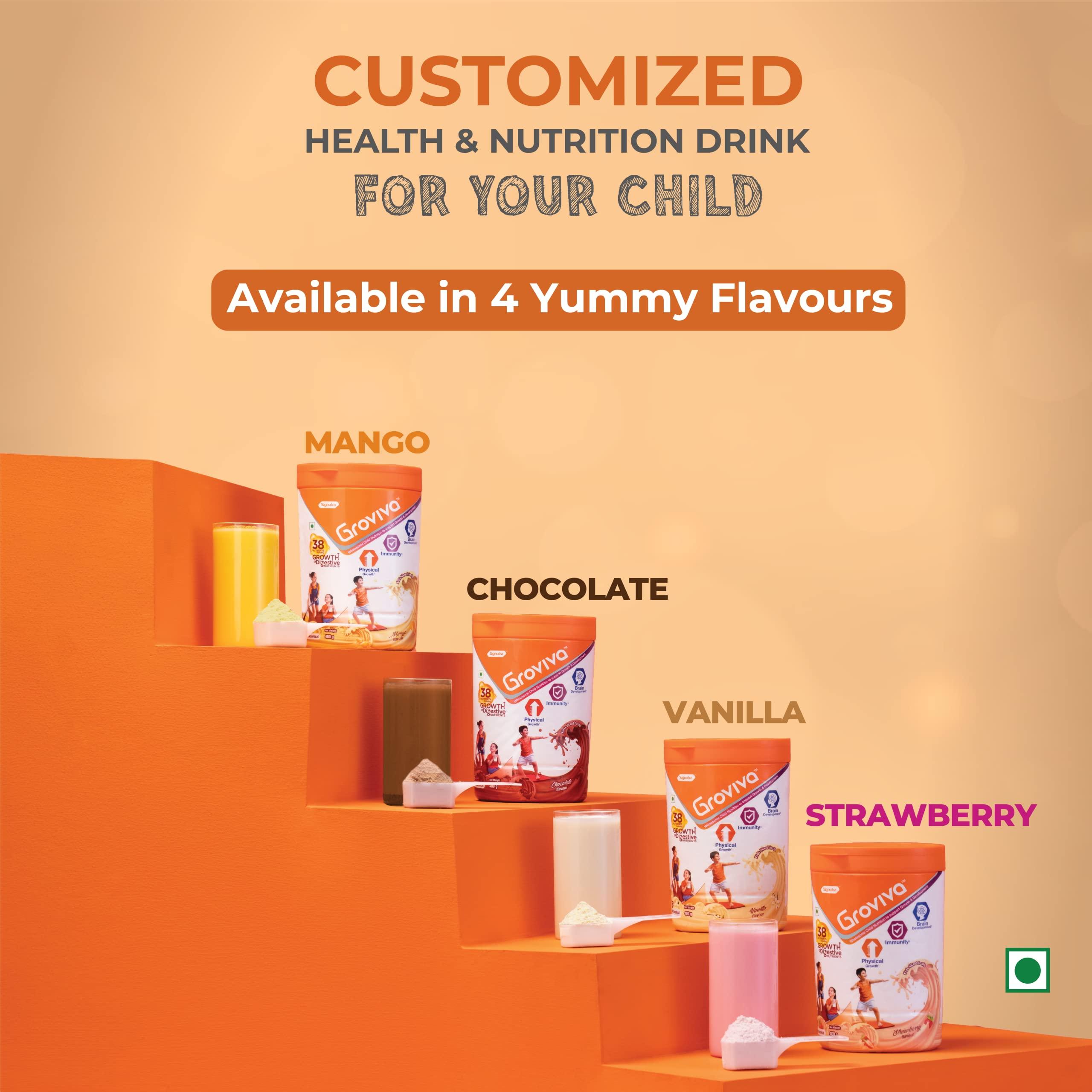 Groviva Groviva Milk Protein Powder for Kids 2-6 years | 38 Growth & Digestive Nutrients | Supports Physical Growth, Brain Development & Immunity - 400g Jar (Strawberry)