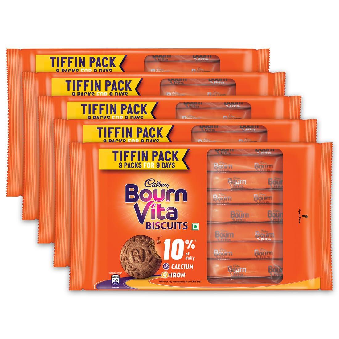 Cadbury Cadbury Bournvita Biscuits New and Improved Chocolatey Cookies, Tiffin Pack, 250 g (Pack of 5 x 250 g)