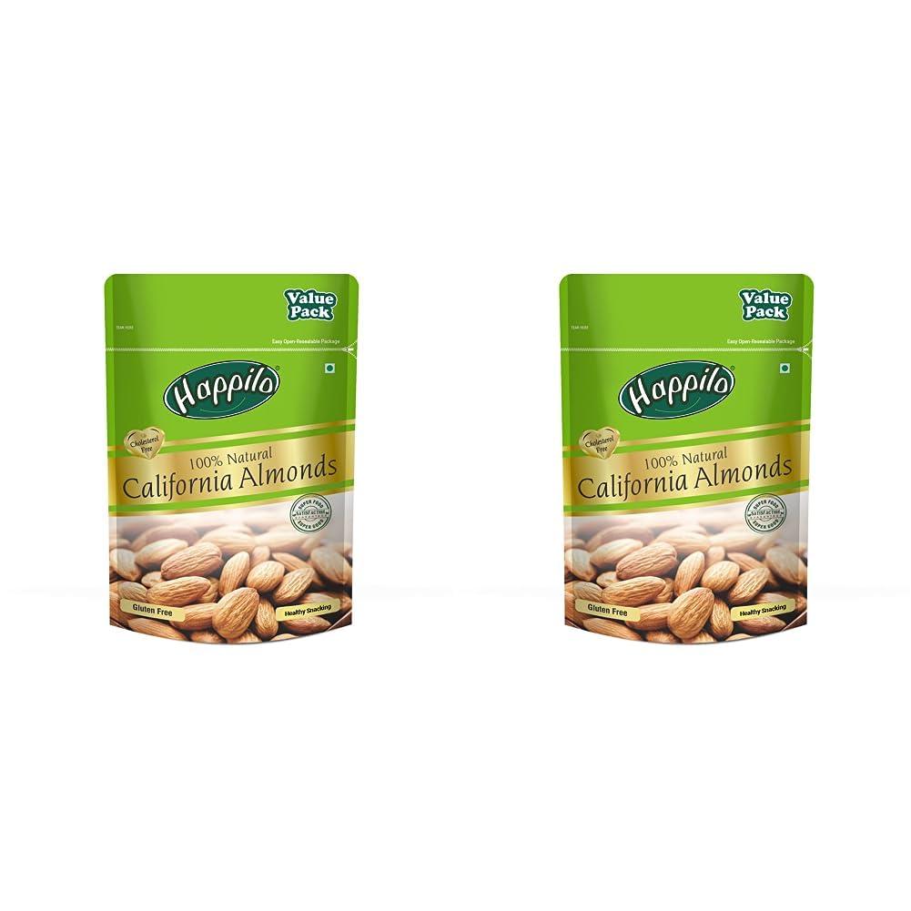 Happilo Happilo 100% Natural Premium California Dried Almonds 500g Pack Pouch | Premium Badam Giri | High in Fiber & Boost Immunity | Real Nuts | Gluten Free (Pack of 2)