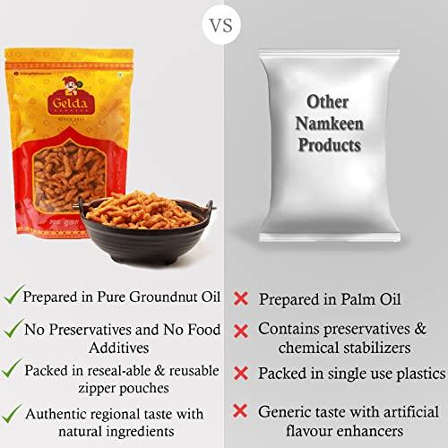Gelda Namkeen Gelda Namkeen - Kadak Teekha Bhujia (Crorepati Sev), Spicy Namkeen, Authentic Regional Taste of Indore, Party Snack - 500gm