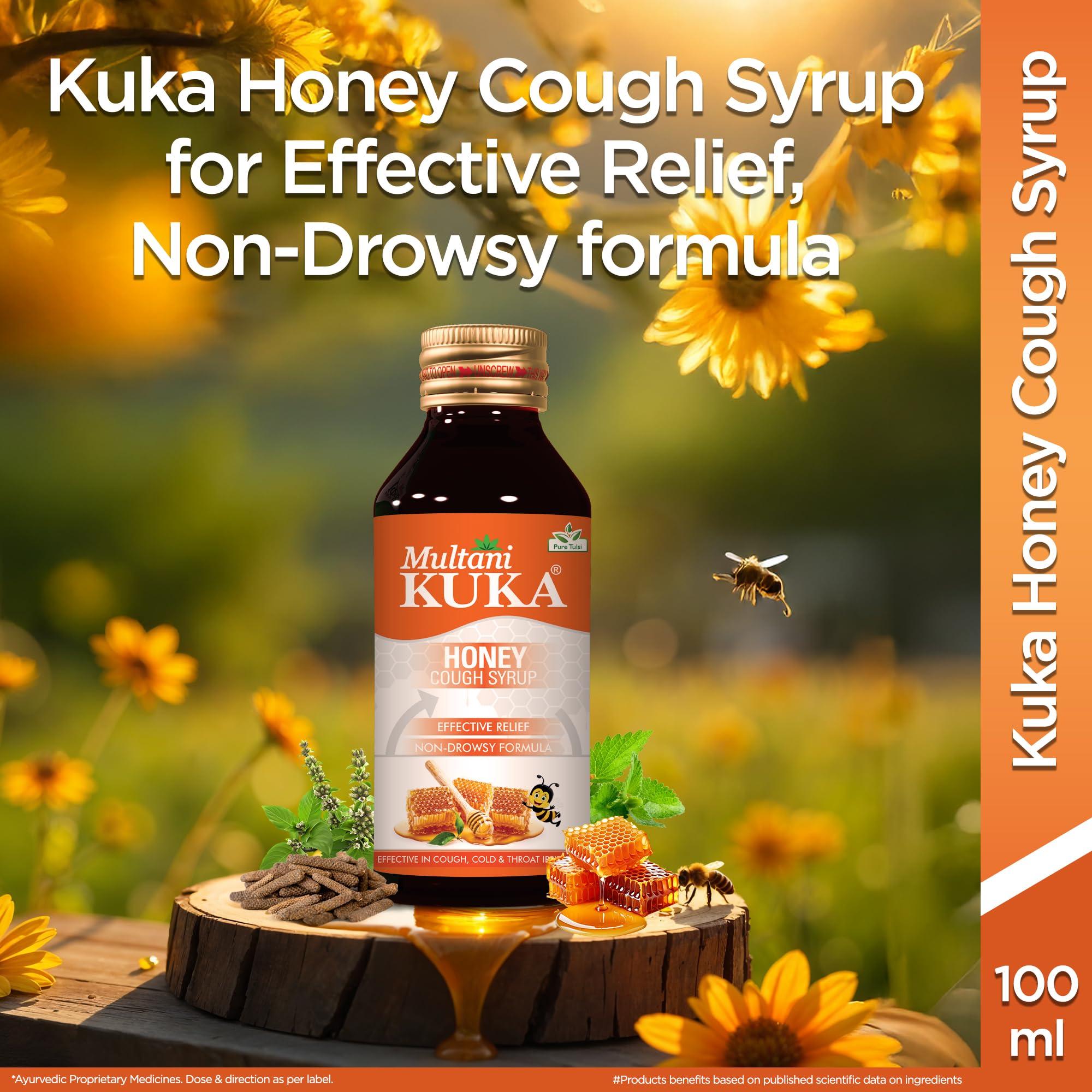 Multani Multani Kuka Honey Cough Syrup | Get Ayurvedic Relief from Throat Issue, Chest Congestion, All Types Of cough & Cold | Goodness Of Tulsi, Pippali, Satpudina & Other Herbs | 100 Ml