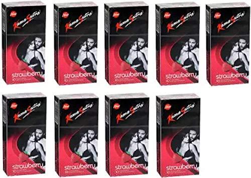 KamaSutra KamaSutra Strawberry Flavoured Dotted Condom 10Pcs Each (Pack Of 9) Condom (Pack of 9, 90S)