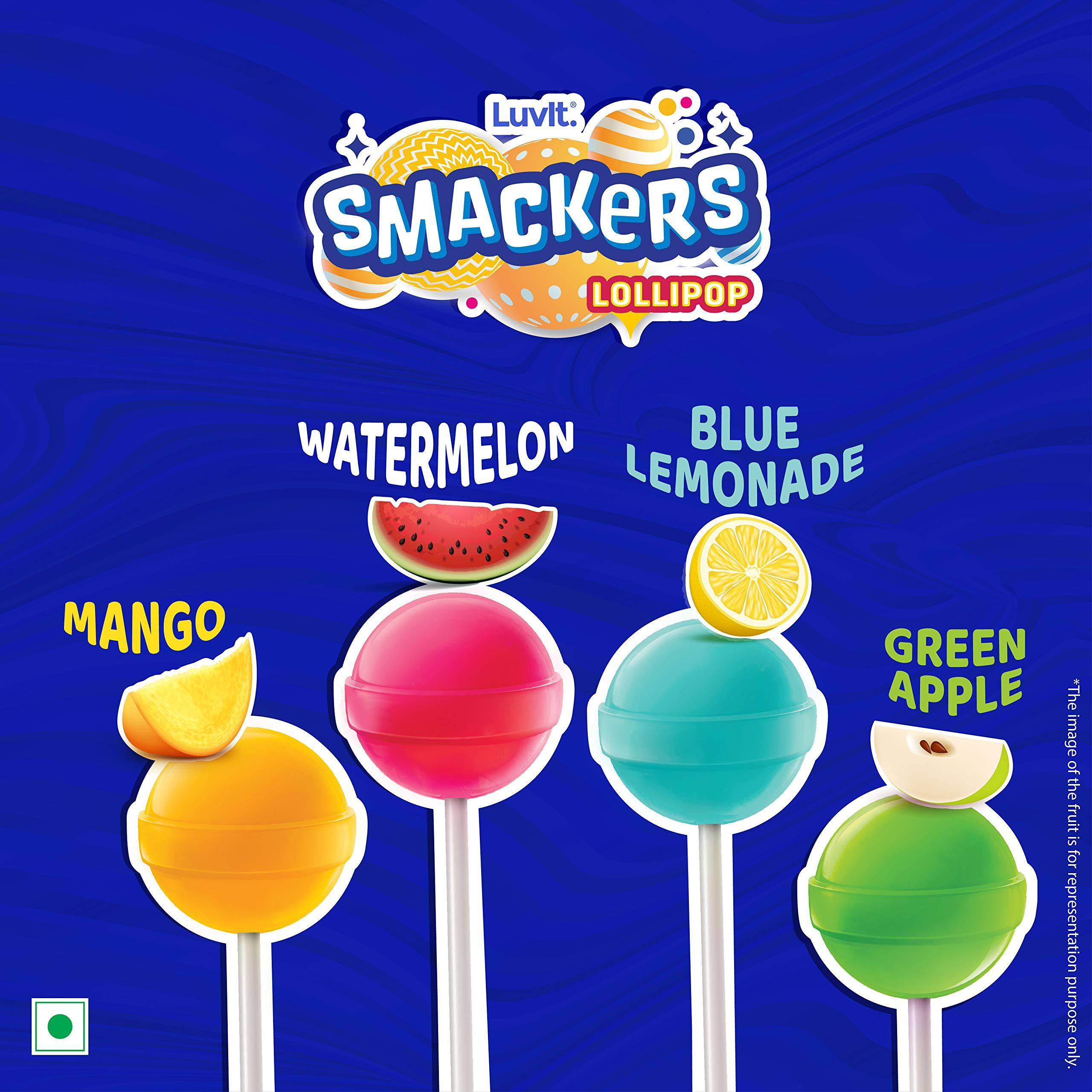 LuvIt. LuvIt. Smackers Fruit And Chocolate Flavoured Lollipops | Surprise Toy For Kids | Big Stick Lollipops | Pack Of 12-96G Each, 1152 grams