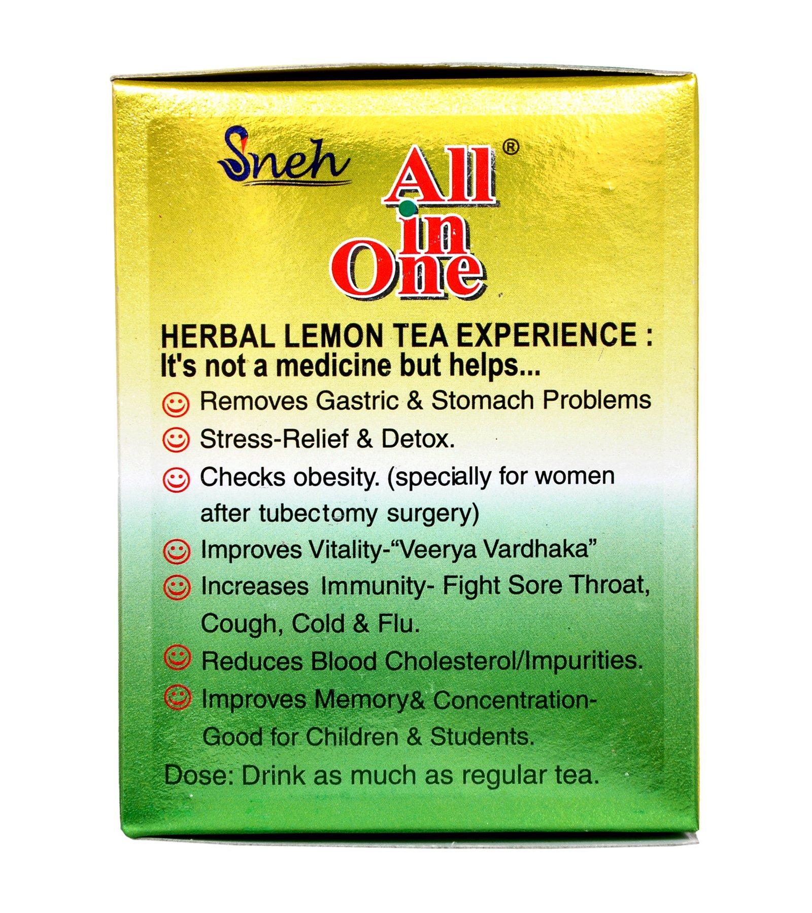 All In One All In One Herbal Lemon Tea Premix With Sulphur Less Sugar(25 Pouches), 200 Grams, Powder, Balm