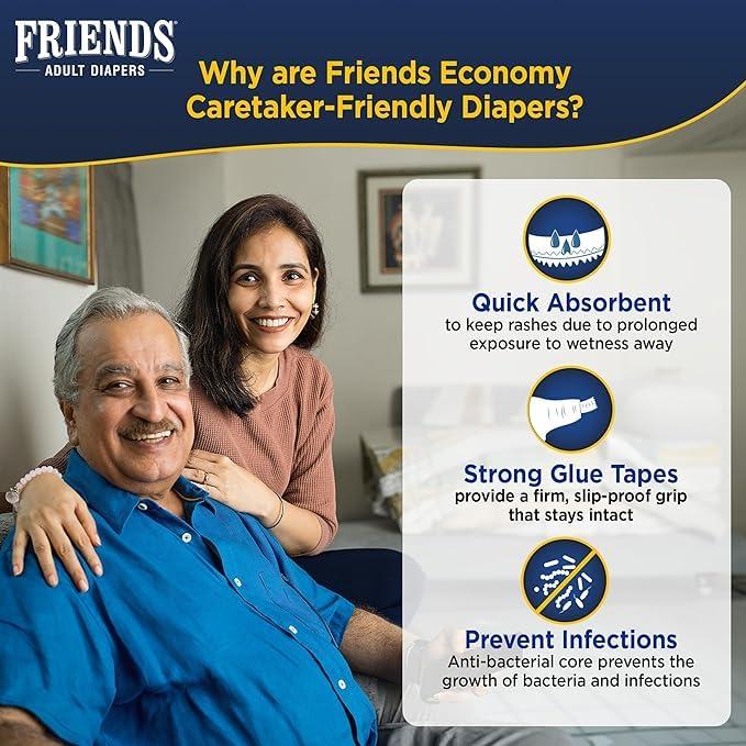 Generic Friends Economy Adult Diapers Tape Style with odour lock and Anti-Bacterial Absorbent Core (XL, 30.00)