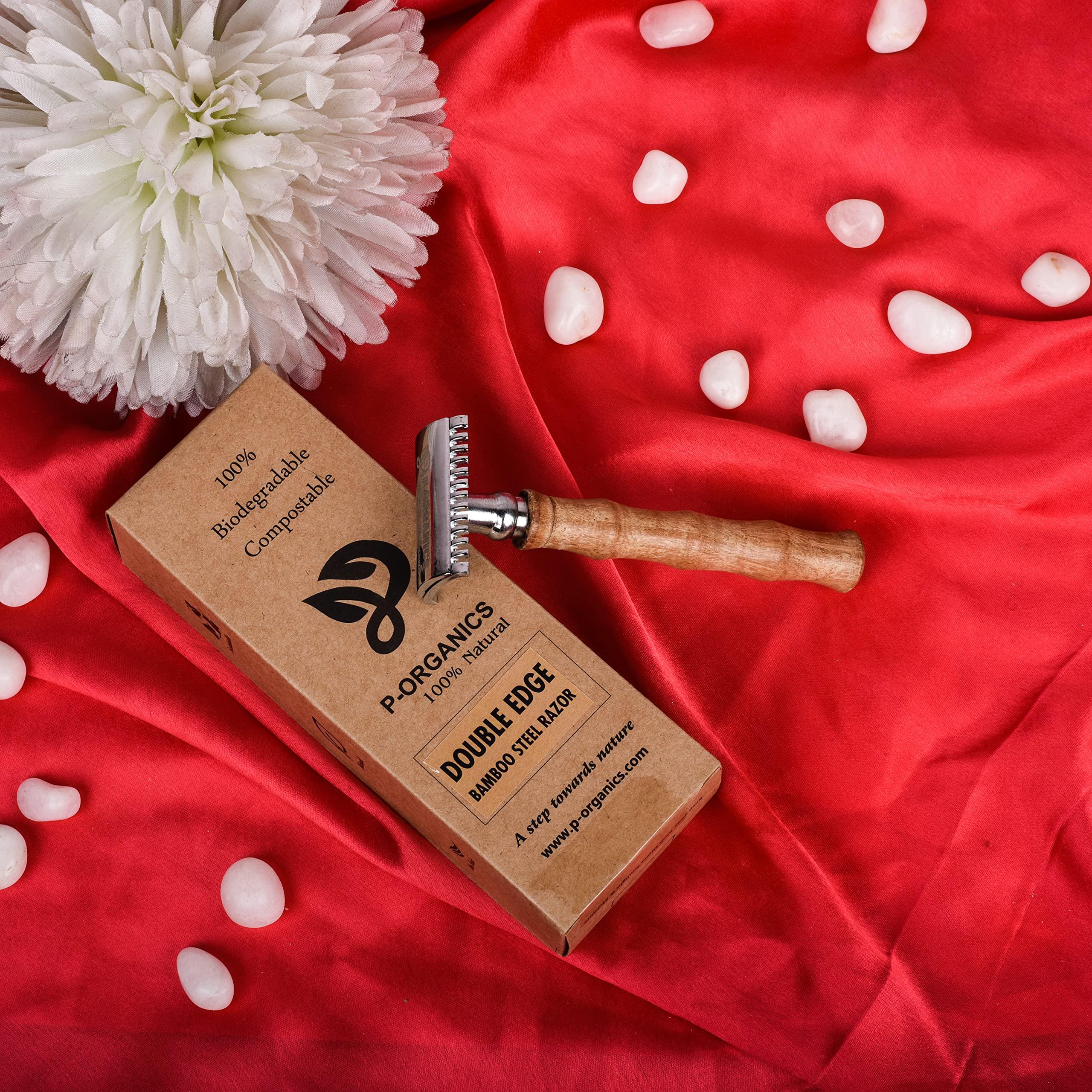 P-Organics Organic Bamboo Double Edge Steel Safety Razor: Eco-Friendly Grooming for a Sustainable Shave