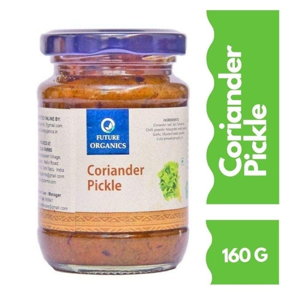 FUTURE ORGANICS Eat Oragnic! Be Organic!! Future Organics Premium Coriander Pickle - Pack of 2 (160 Grams Each) 100% Fresh Achar with Homemade Taste & Pure Natural Healthy Ingredients