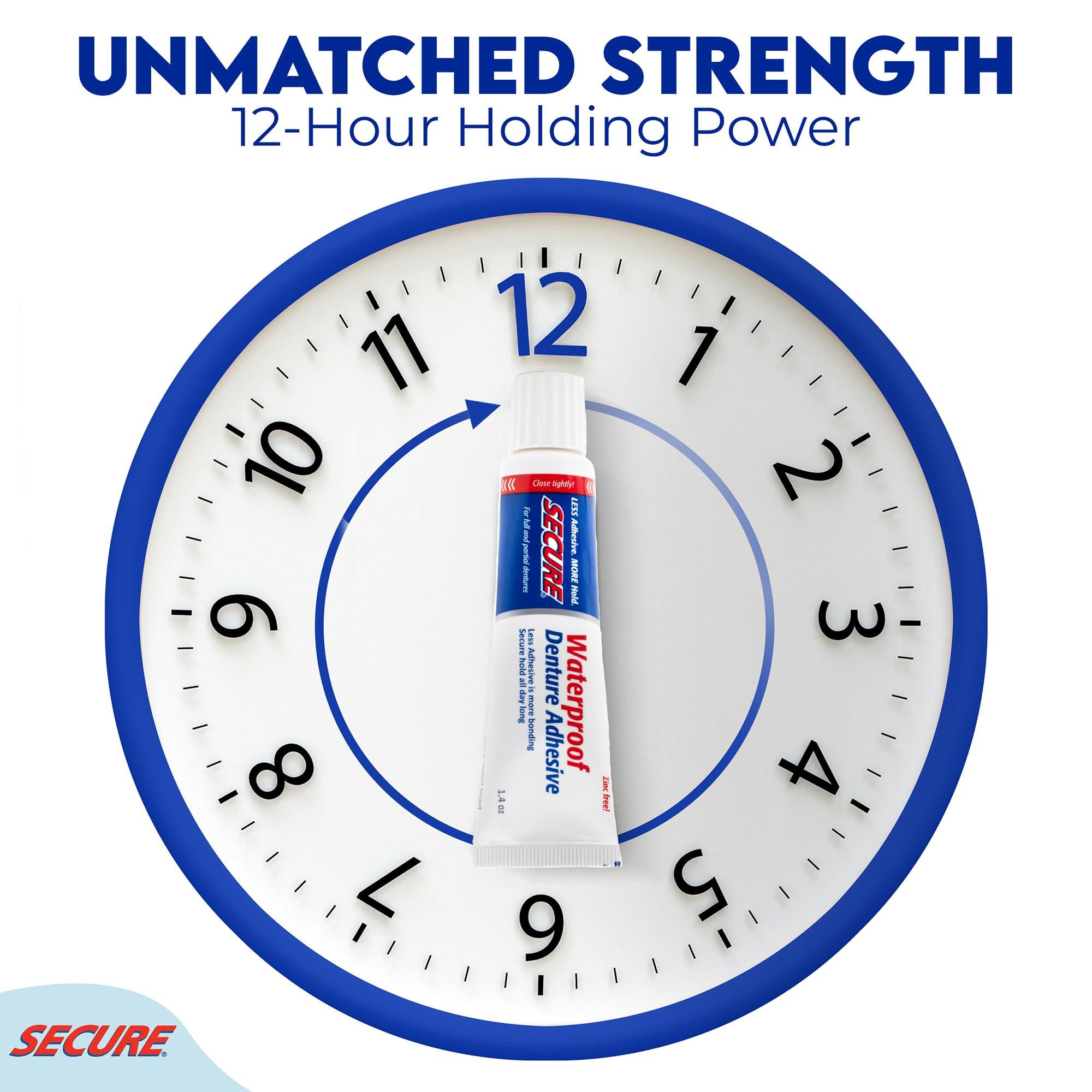 Secure Secure Denture Adhesive Waterproof Zinc Free 1.4 Oz. Formerly Secure Denture Bonding Cream 12 Hour Holding Power Size: 1.4 OZ