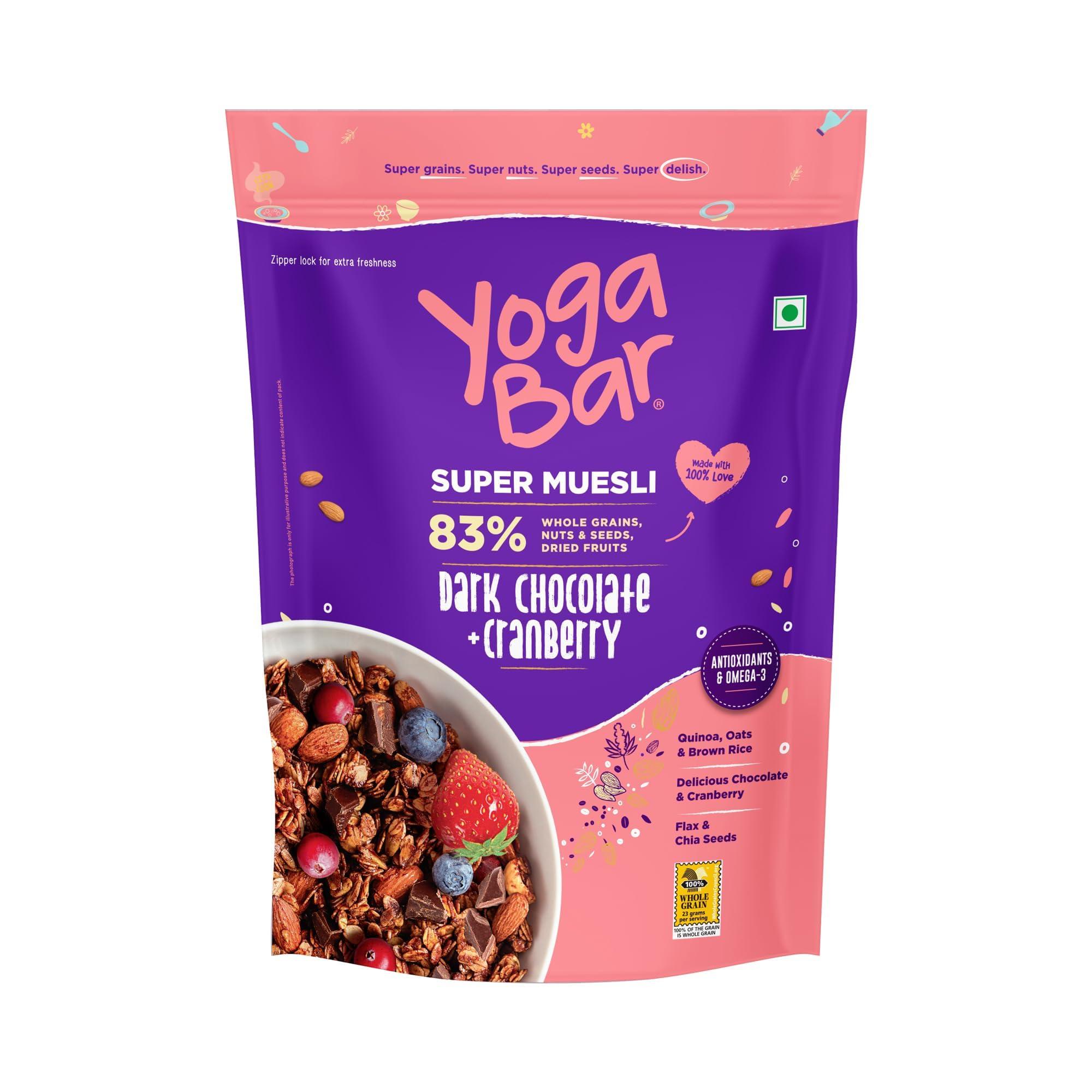 Yogabar Yogabar Wholegrain Breakfast Muesli | Dark Chocolate Cranberry | No Added Sugar with Almonds Whole Grains and Seeds | 400g Each