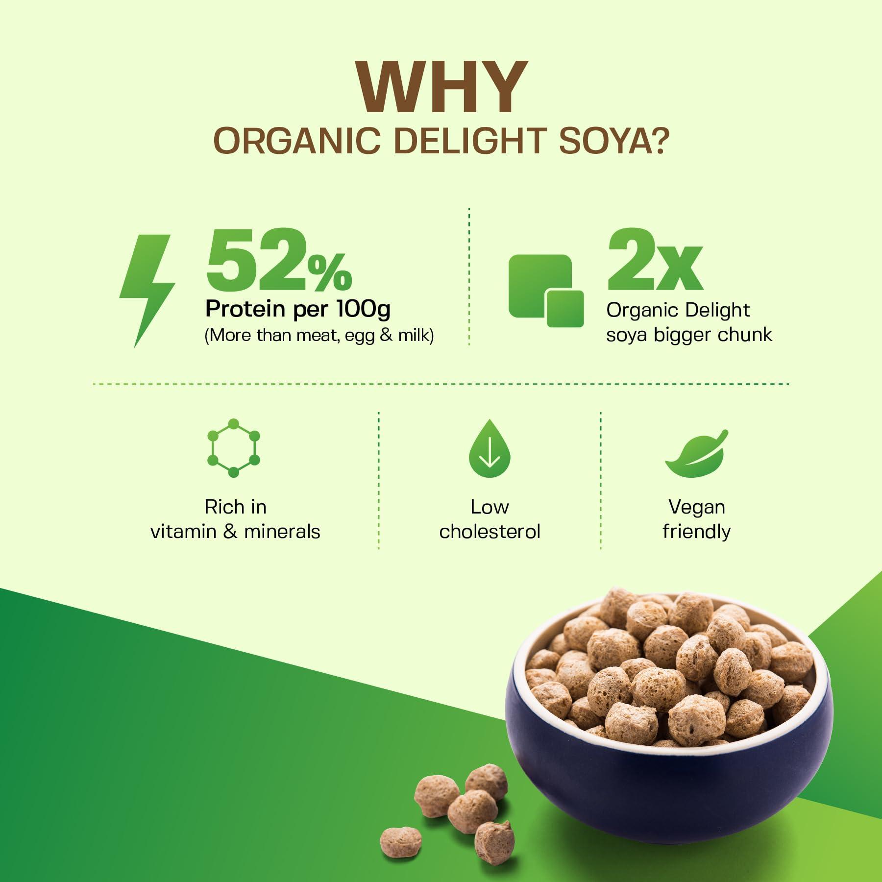 Organic Delight Organic Soya Chunks Big 900gm By Organic Delight USDA Certified Healthy & Tasty Soya Bean Chunks With Natural High Protein Source Of Dietary High Fiber Fresh Soya Wadi 900 gm