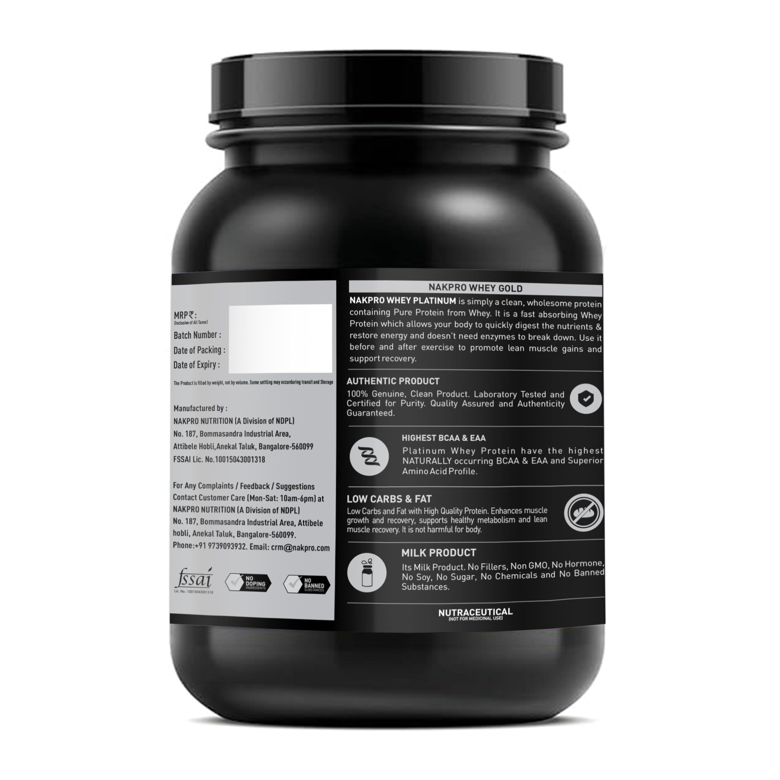 NAKPRO NAKPRO Platinum Whey Protein Isolate 90%, 1kg Unflavoured, Jar | 31g Protein, 7g BCAA | Trustified Certified 100% Authentic Supplement Powder & No Adulteration | Low Carbs, Fast Absorbing Whey Protein Powder