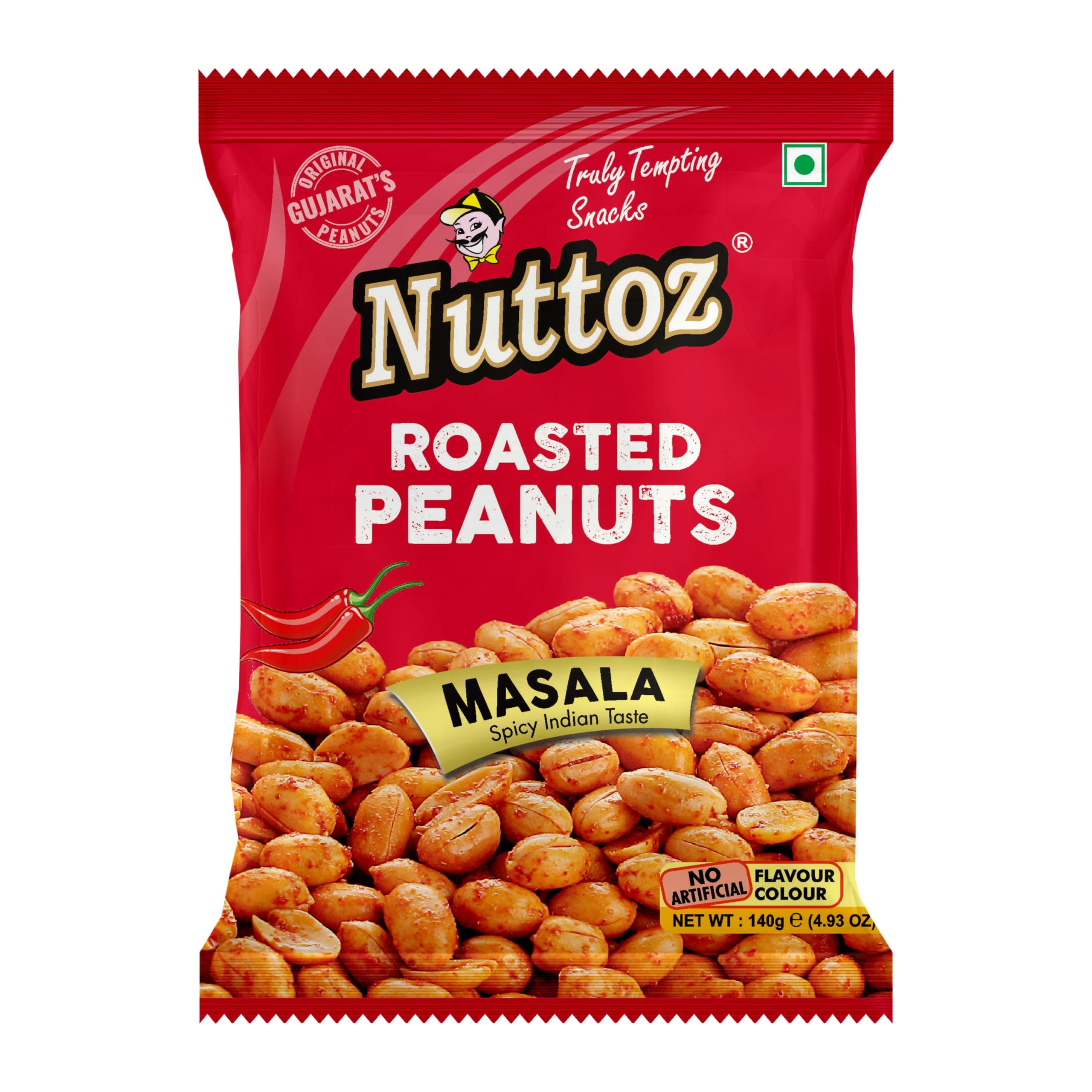Nuttoz Nuttoz Masala Peanuts Roasted - Spicy Roasted Peanuts (Mungfali) - NonFried Healthy Ready to eat Snacks & Namkeen (pack of 2 x 140 Gm)