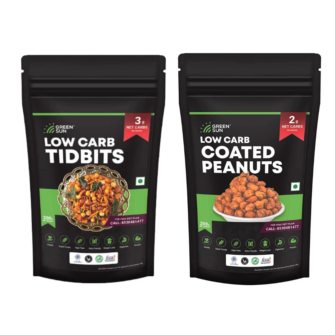 Green Sun Green Sun Low Carb | Gift Hamper Box Snacks Combo Pack (200 Gram Crispies and 200 Gram Coated Peanuts)