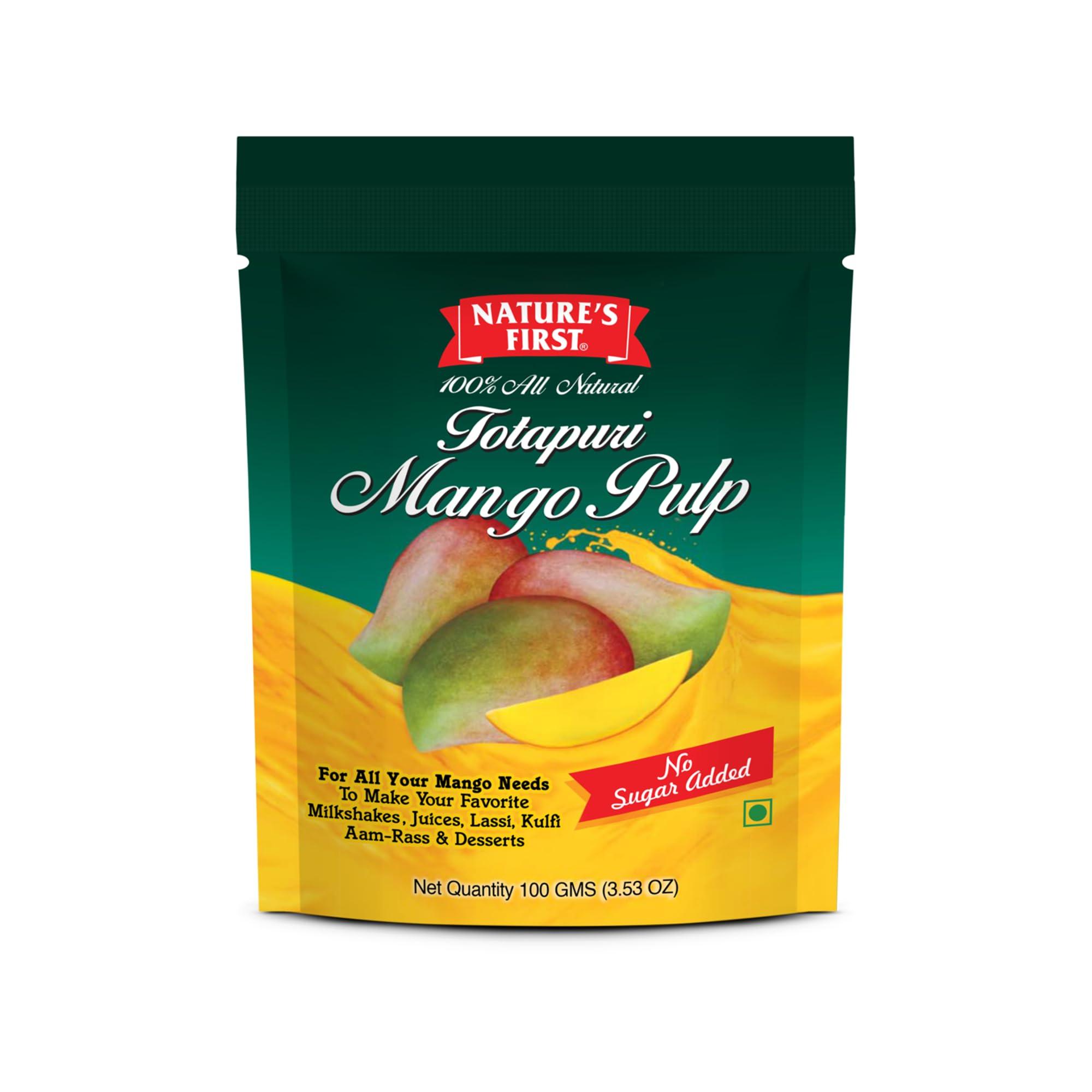 NATURE'S FIRST Nature\'s First Totapuri Mango Pulp 100 Grams (Pack of 24), with Pure Mango Goodness, Natural Sweet Flavor for Dessert, Shakes, Lassi, Smoothies, Fruit Juice