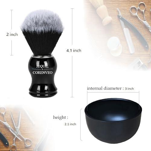 JEQUIL&CORENVEO Je&Co Men\'s Shaving Brush Set, 3 in 1 Synthetic Shaving Brush with Acrylic Stand and Steel Bowl