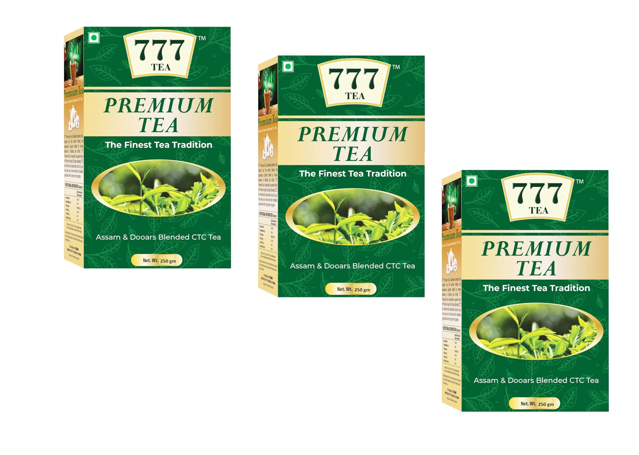 777 777 Tea Premium Tea| Assam tea | Rich & Aromatic Chai | Black Tea | Tea Leaf | Chai Patti - 750 Gram, (250 GM each - Pack Of 3)